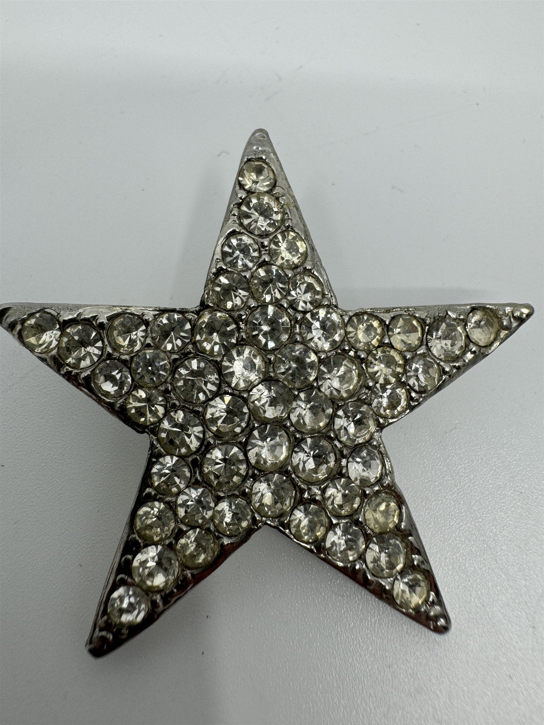 Vintage Silver Rhinestone Star Clip-On Brooch Pin