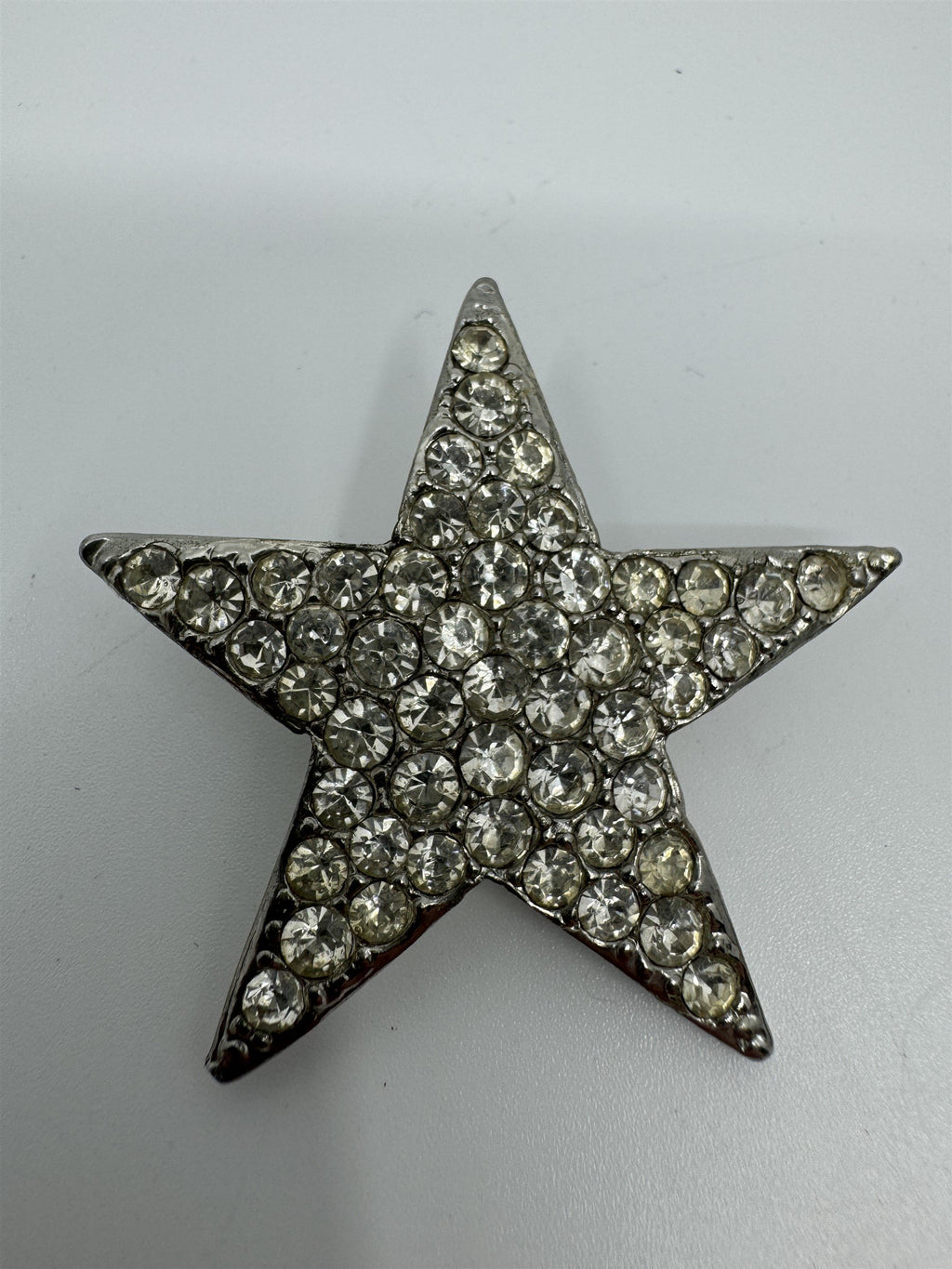 Vintage Silver Rhinestone Star Clip-On Brooch Pin