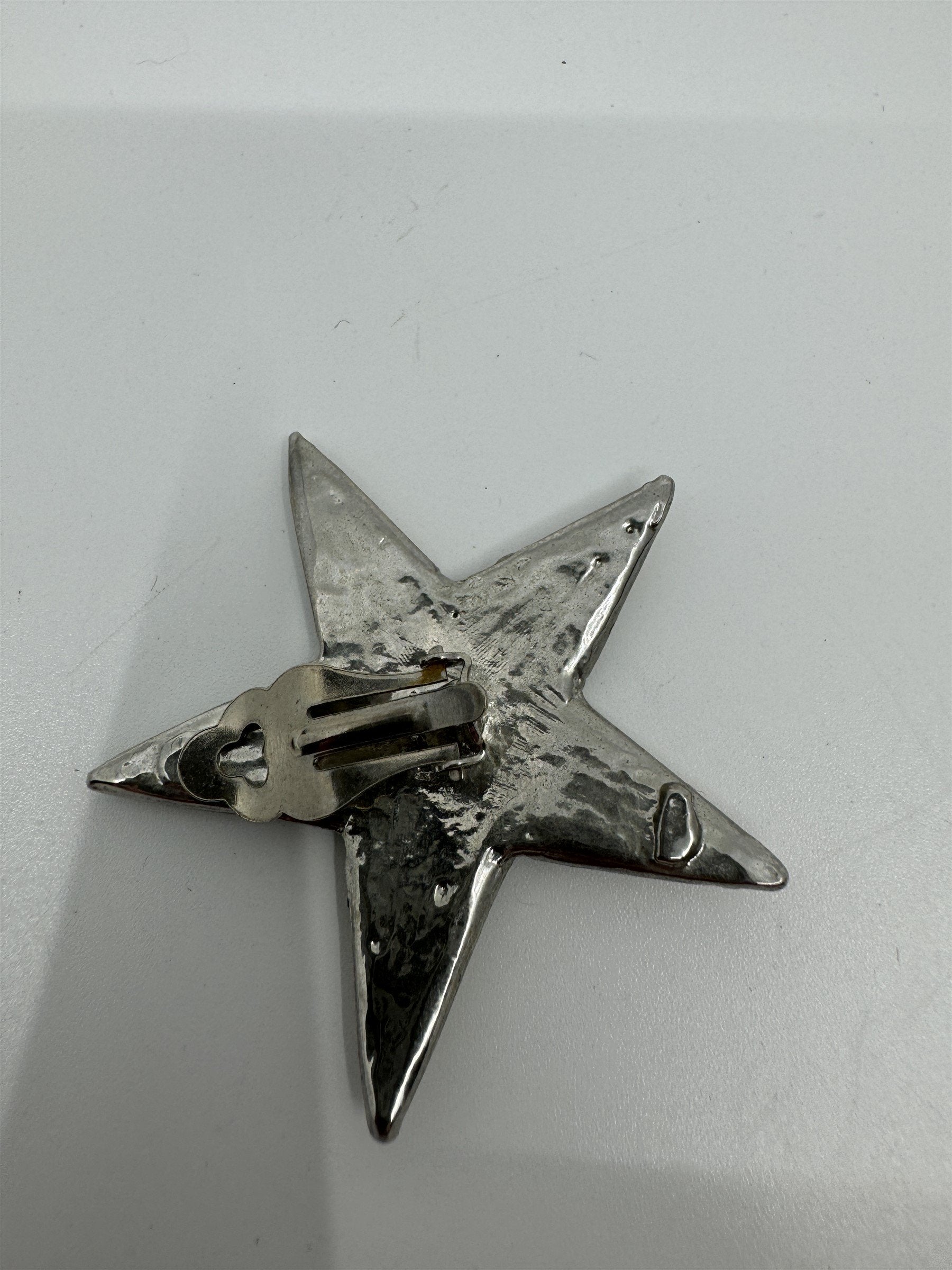 Vintage Silver Rhinestone Star Clip-On Brooch Pin