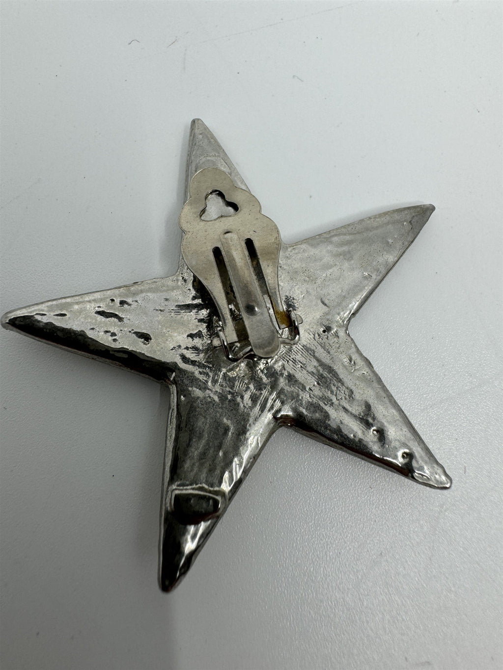 Vintage Silver Rhinestone Star Clip-On Brooch Pin