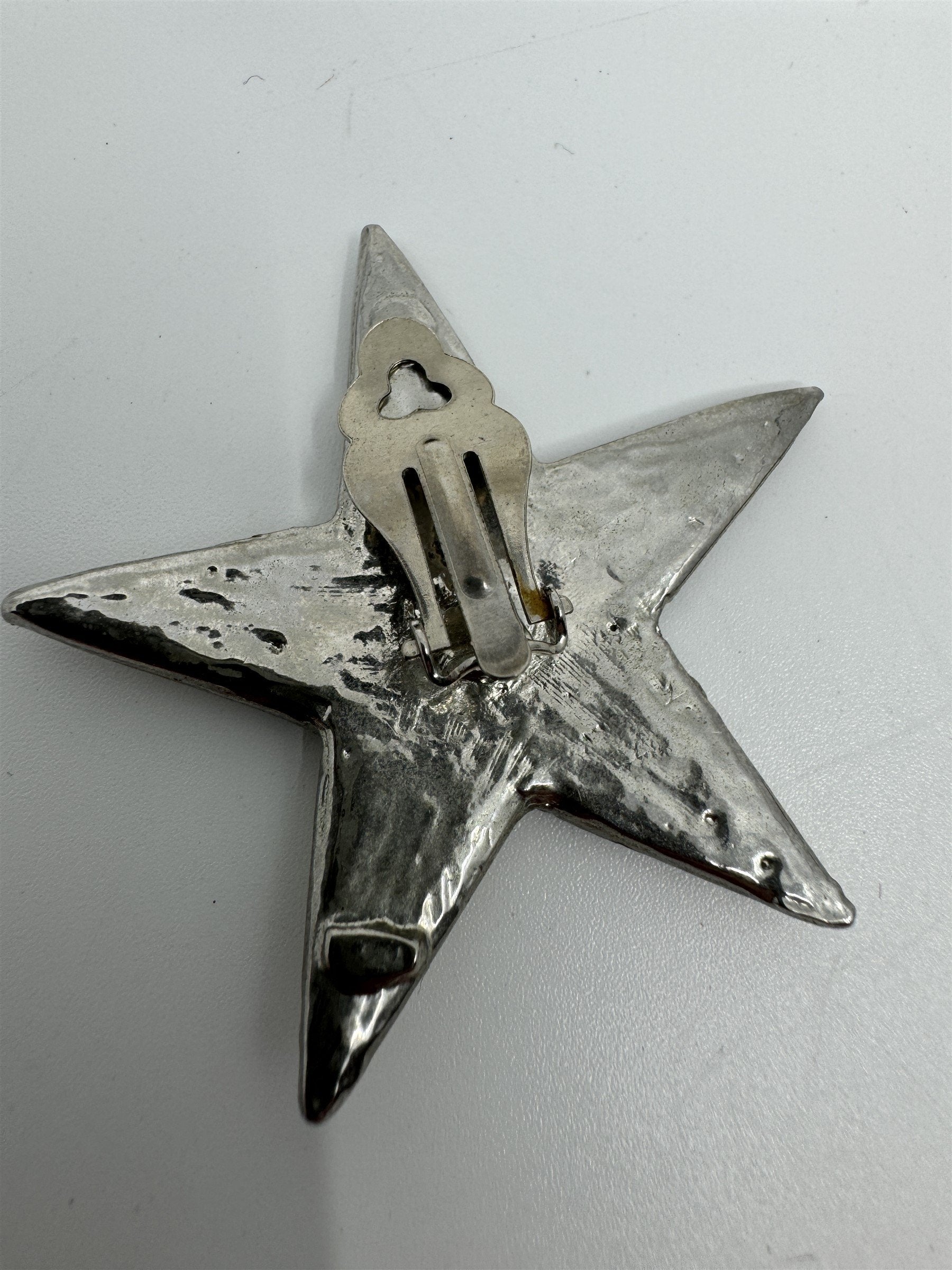 Vintage Silver Rhinestone Star Clip-On Brooch Pin