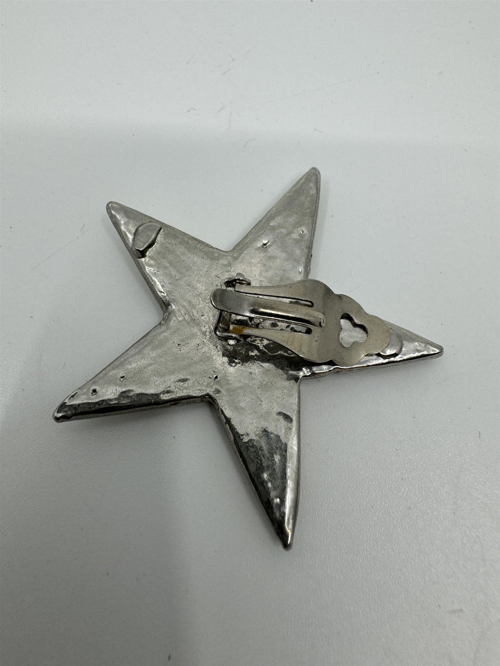 Vintage Silver Rhinestone Star Clip-On Brooch Pin
