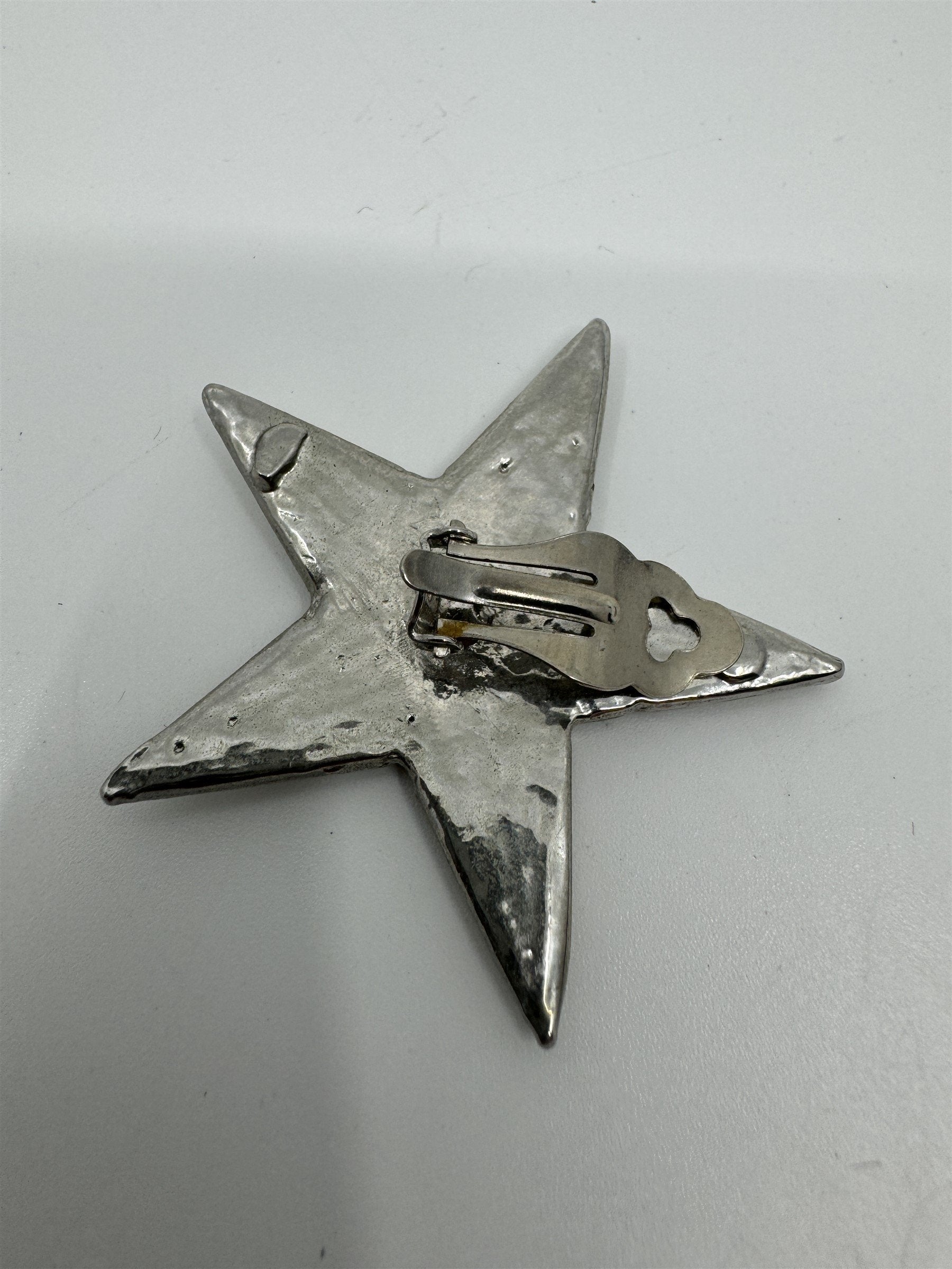 Vintage Silver Rhinestone Star Clip-On Brooch Pin