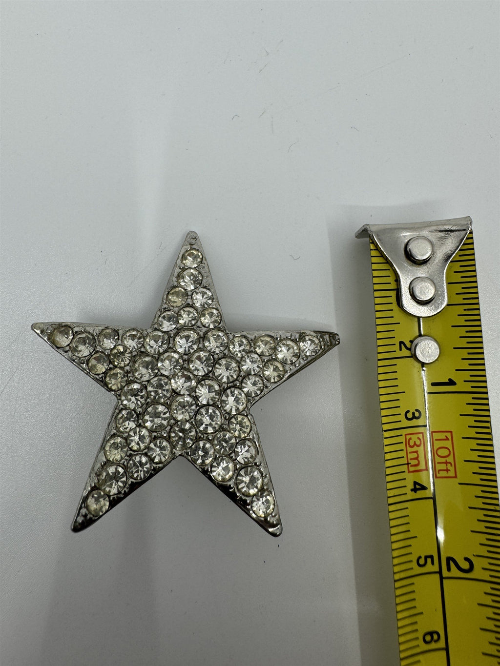 Vintage Silver Rhinestone Star Clip-On Brooch Pin