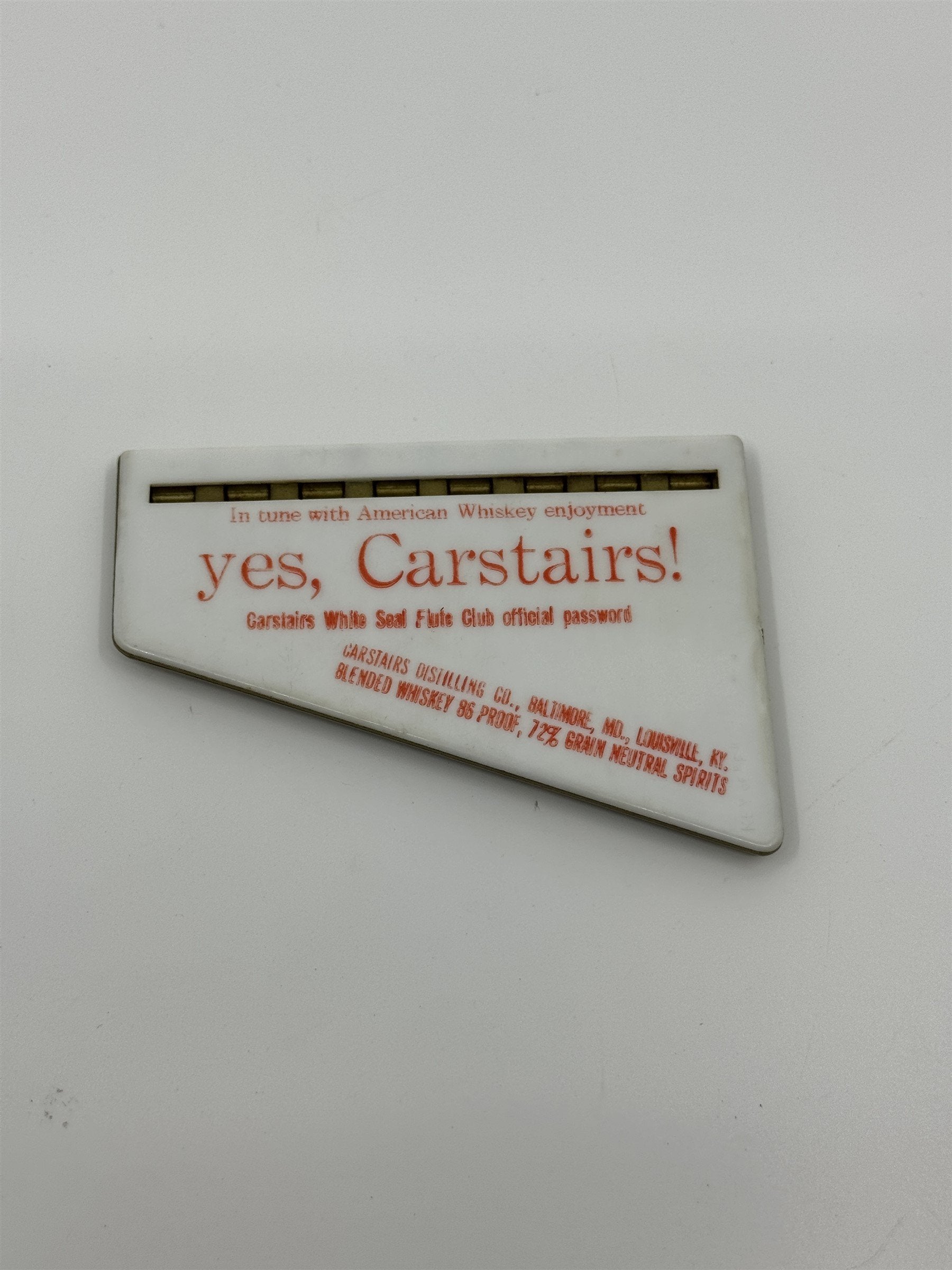 Vintage Carstairs Distilling Co American Whiskey Advertising Whistle Flute