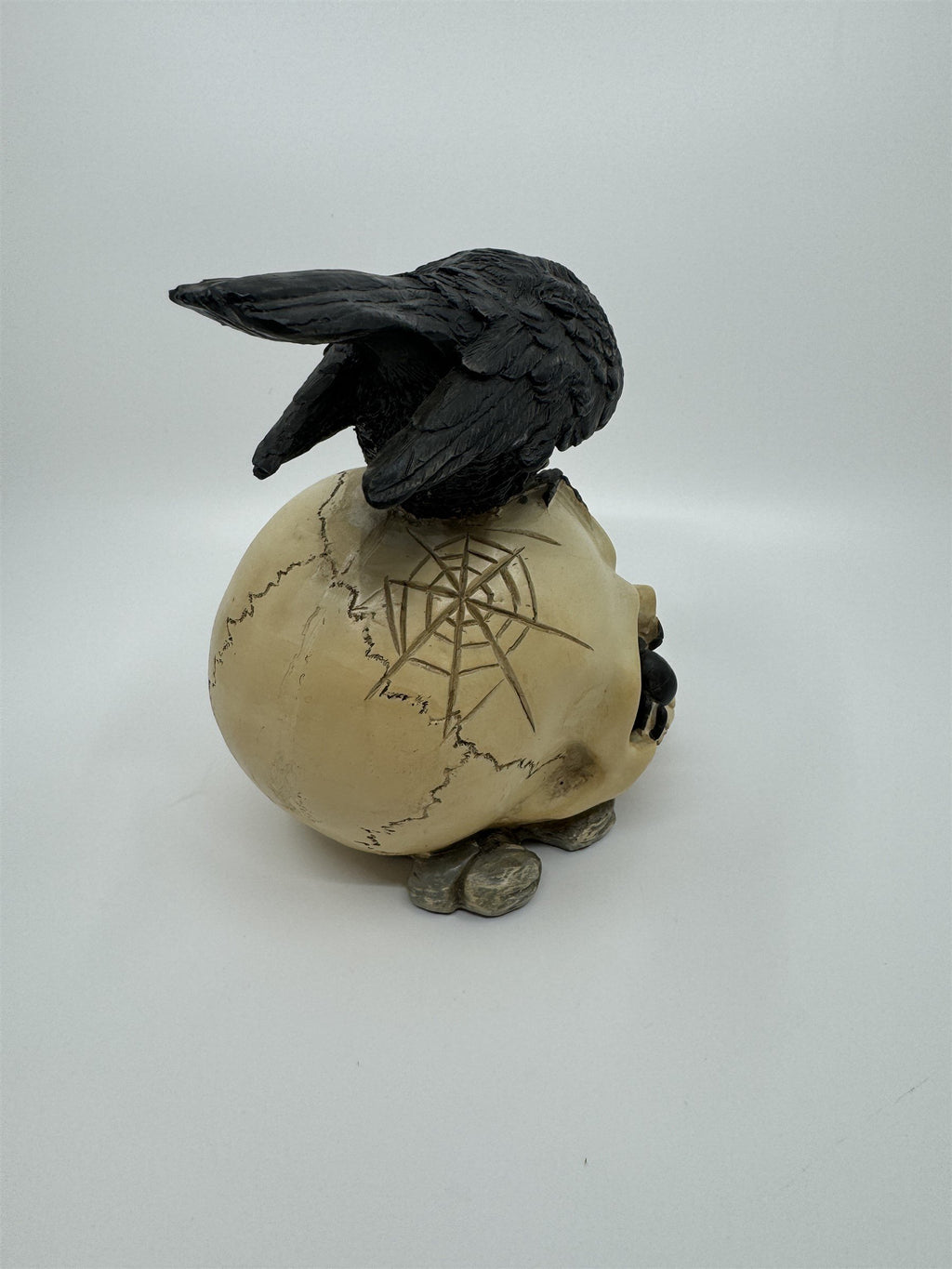 7" Skull /w Crow and Spider Resin Statue Figurine Home Decor