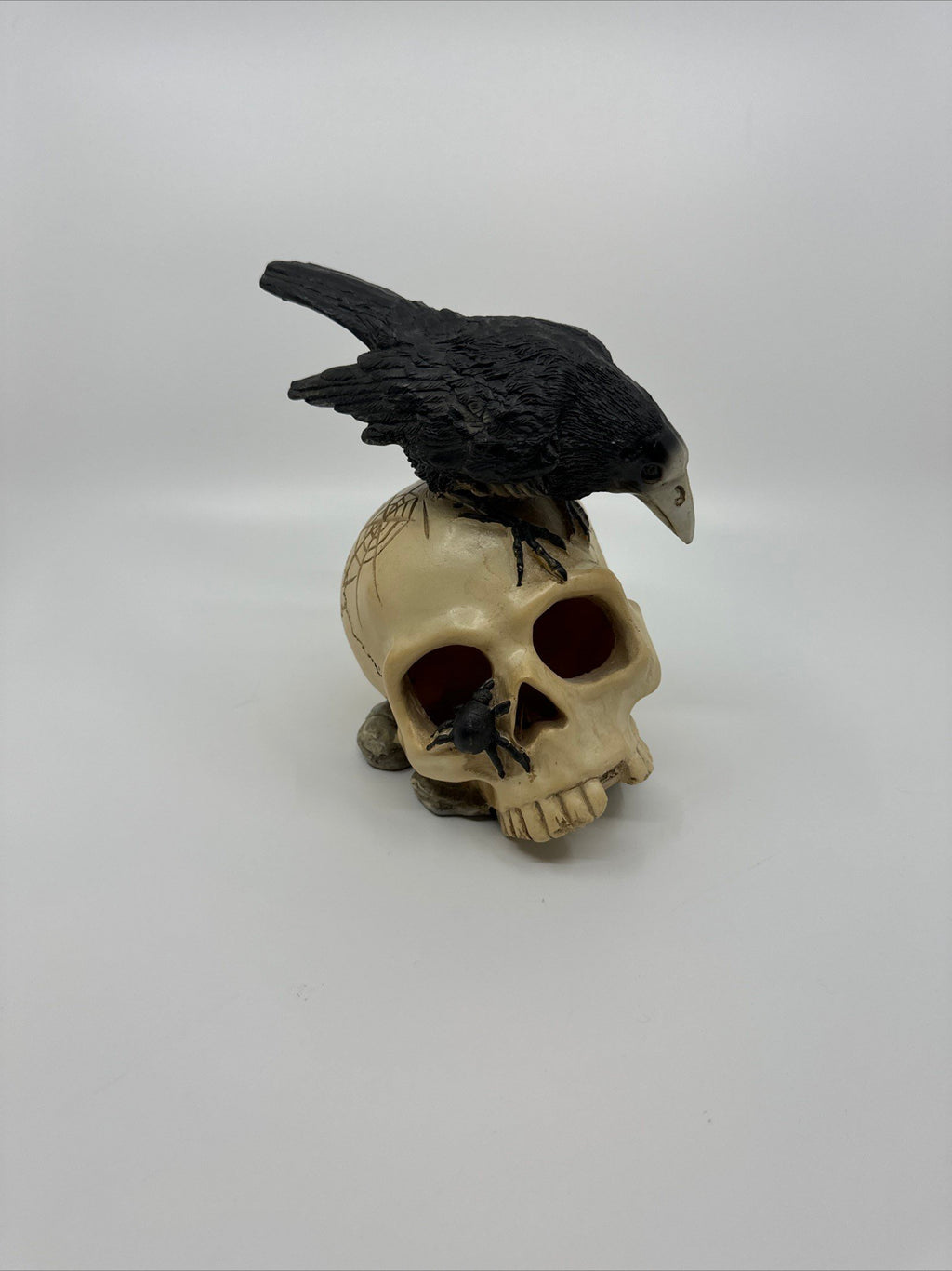 7" Skull /w Crow and Spider Resin Statue Figurine Home Decor