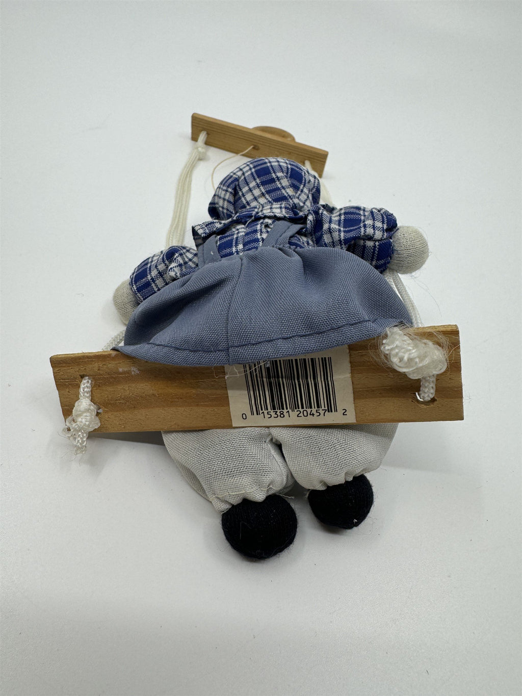Vintage Porcelain and Cloth Swinging Hanging Doll Girl on Swing Plaid