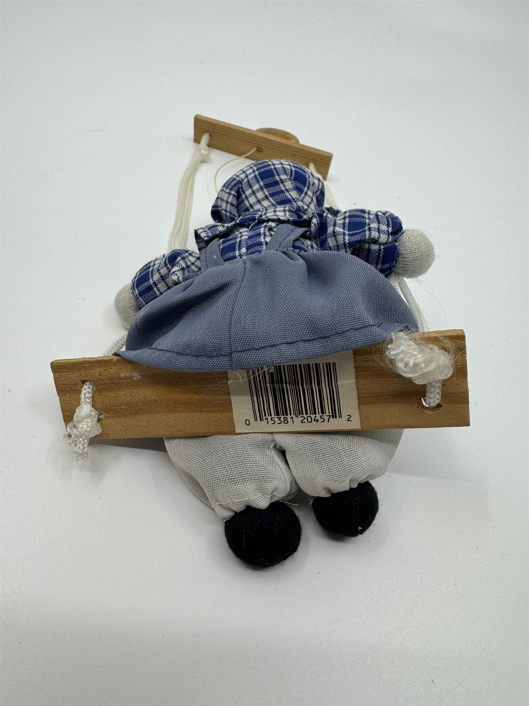 Vintage Porcelain and Cloth Swinging Hanging Doll Girl on Swing Plaid