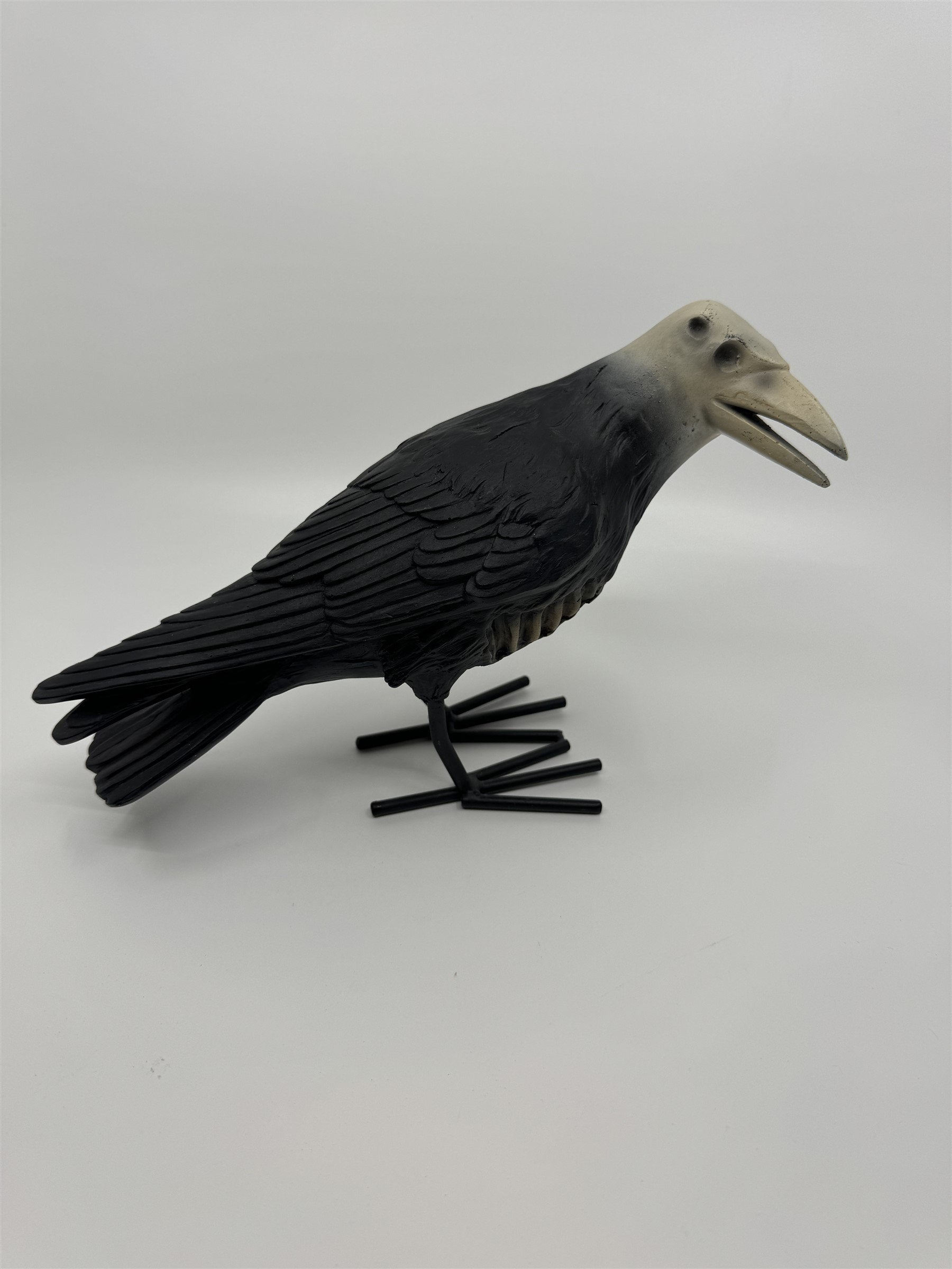 7" Tall Decaying/Rotting Crow Skull Statue Figurine Home Decor Resin+Metal