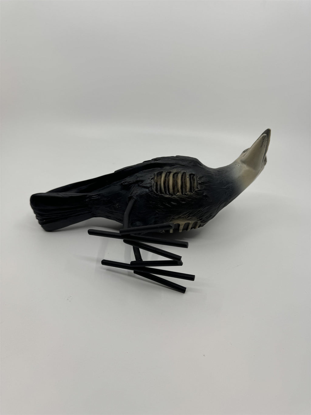 7" Tall Decaying/Rotting Crow Skull Statue Figurine Home Decor Resin+Metal