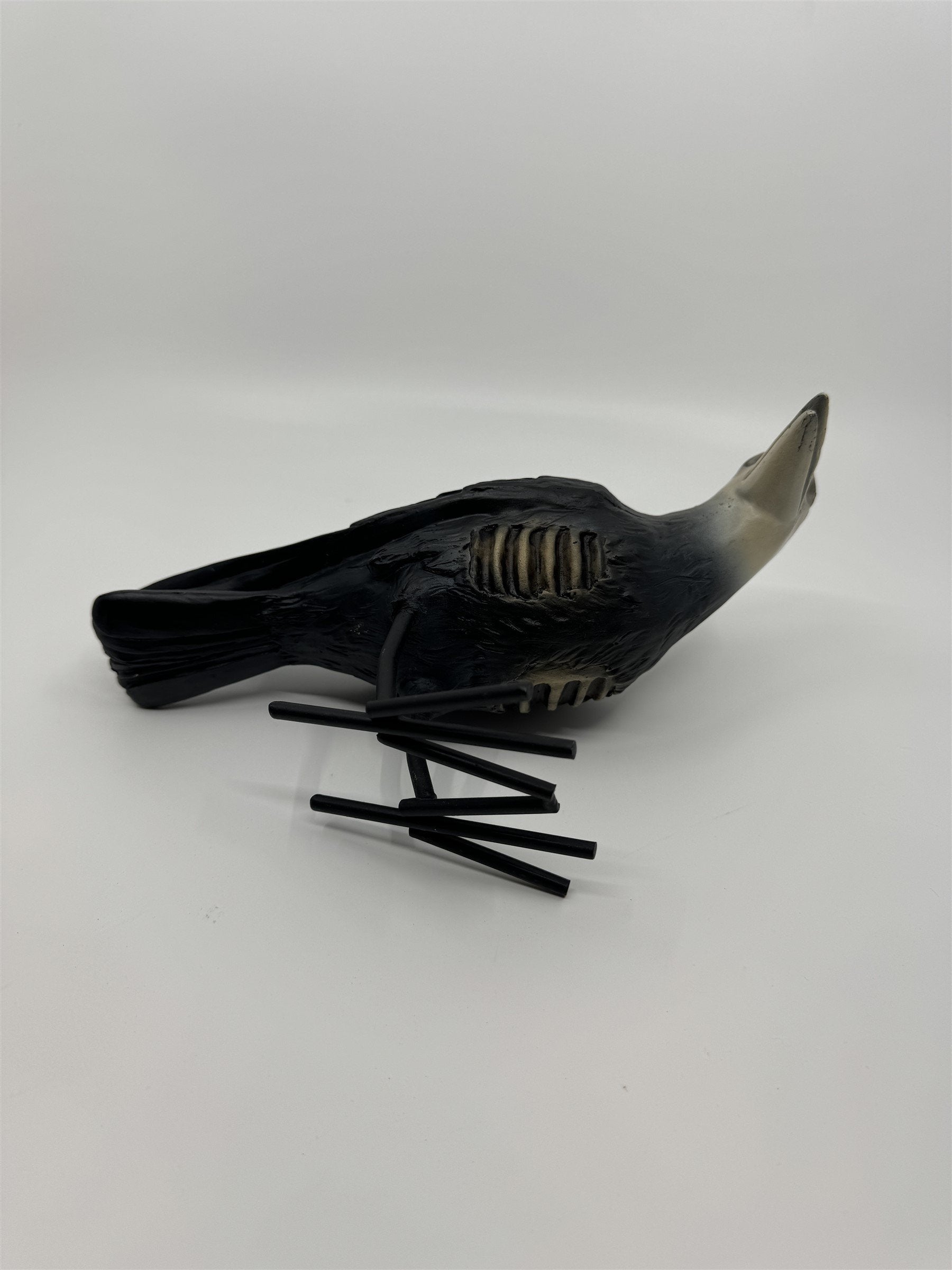 7" Tall Decaying/Rotting Crow Skull Statue Figurine Home Decor Resin+Metal