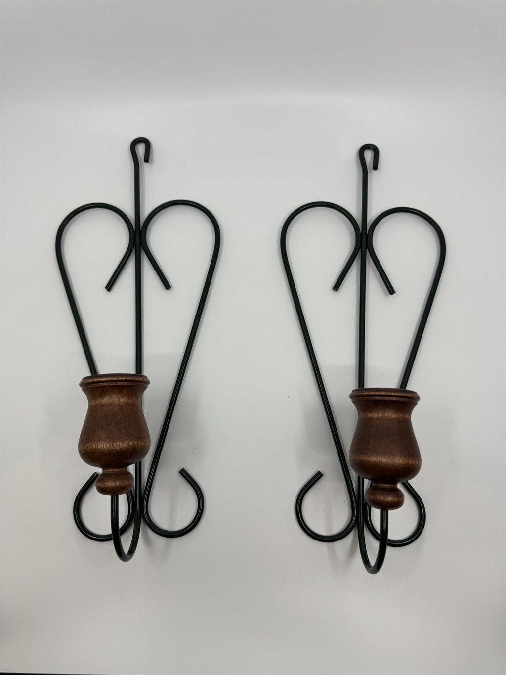 Vintage Home Interiors Heart-Shaped Candlestick Wall Sconces Wood Metal Set of 2