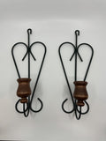 Vintage Home Interiors Heart-Shaped Candlestick Wall Sconces Wood Metal Set of 2