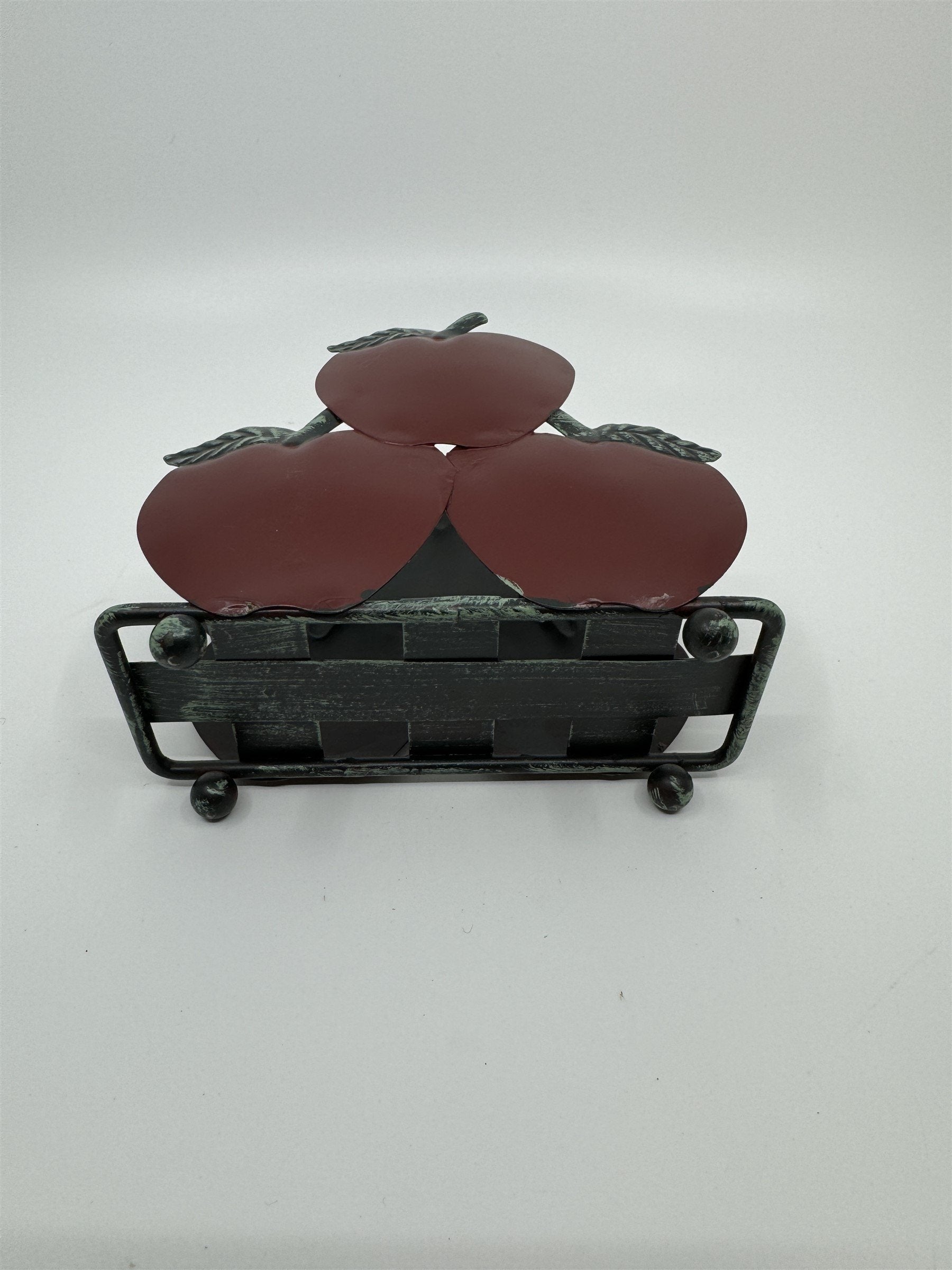Vintage Home Interiors Apples Napkin Holder Green Metal Applesque