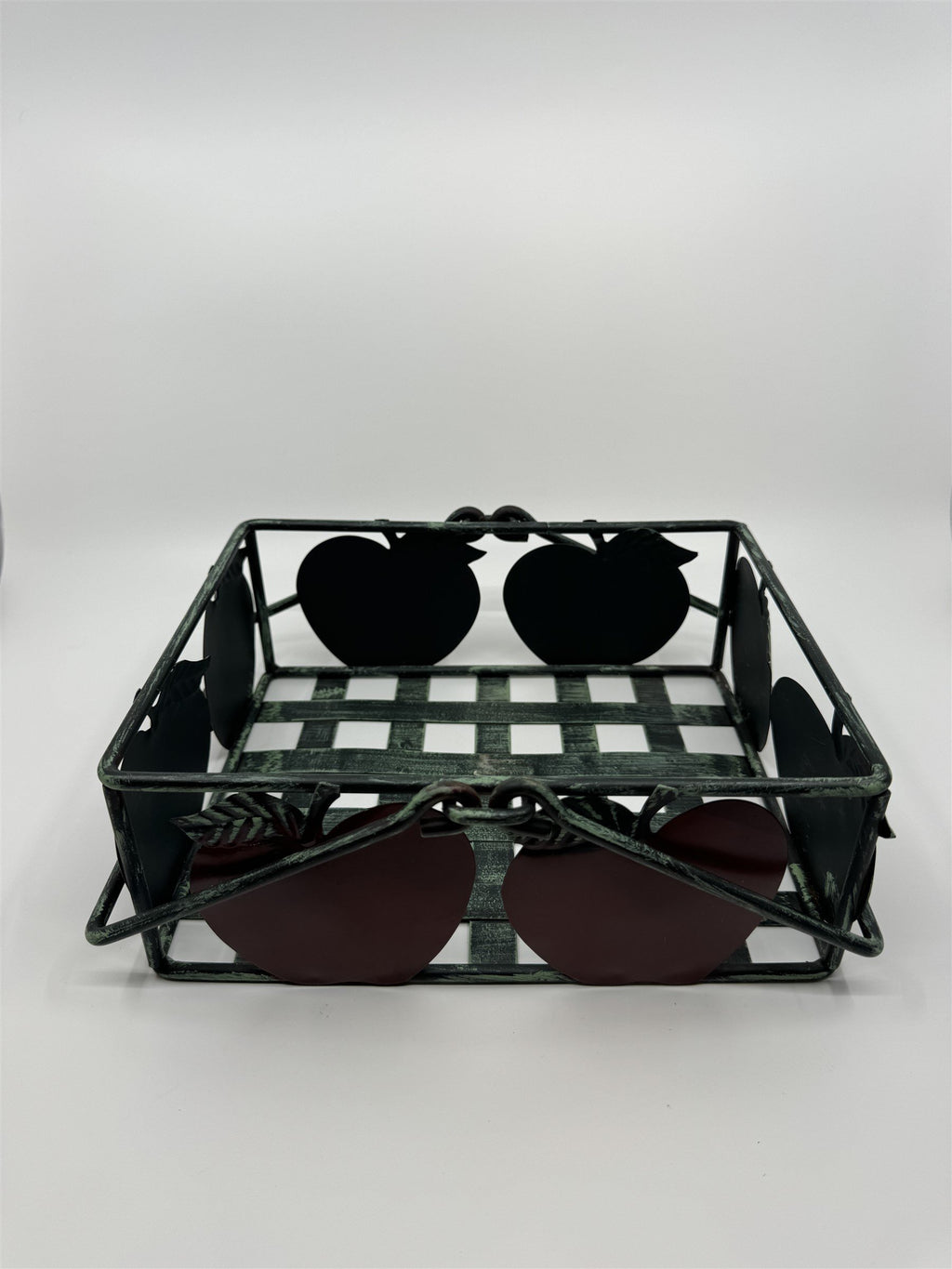 Vintage Home Interiors Apples Kitchen Storage Basket Green Metal Applesque