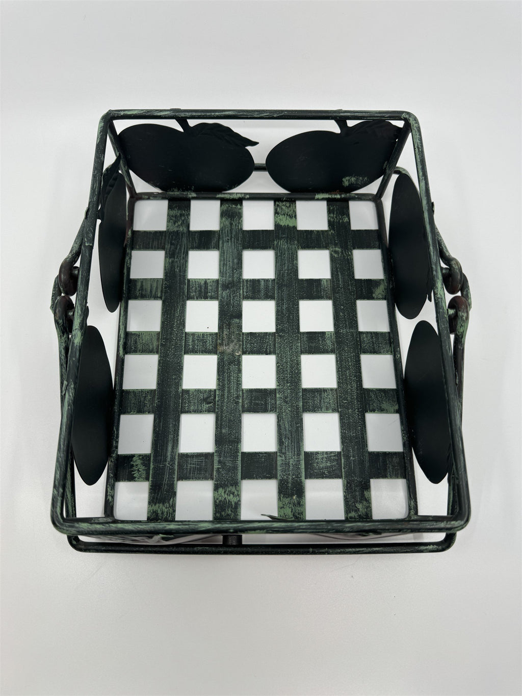 Vintage Home Interiors Apples Kitchen Storage Basket Green Metal Applesque