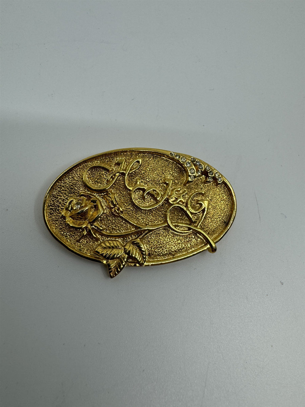 Home Interiors & Gifts Consultant Award Brooch Lapel Pin Flower Crystals Golden