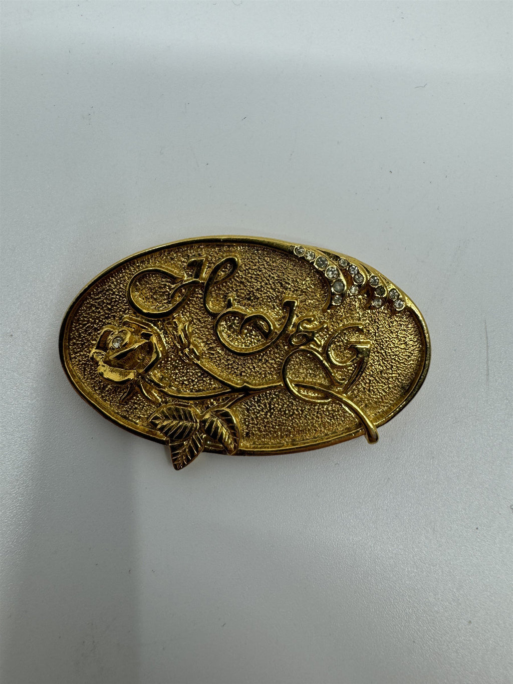 Home Interiors & Gifts Consultant Award Brooch Lapel Pin Flower Crystals Golden