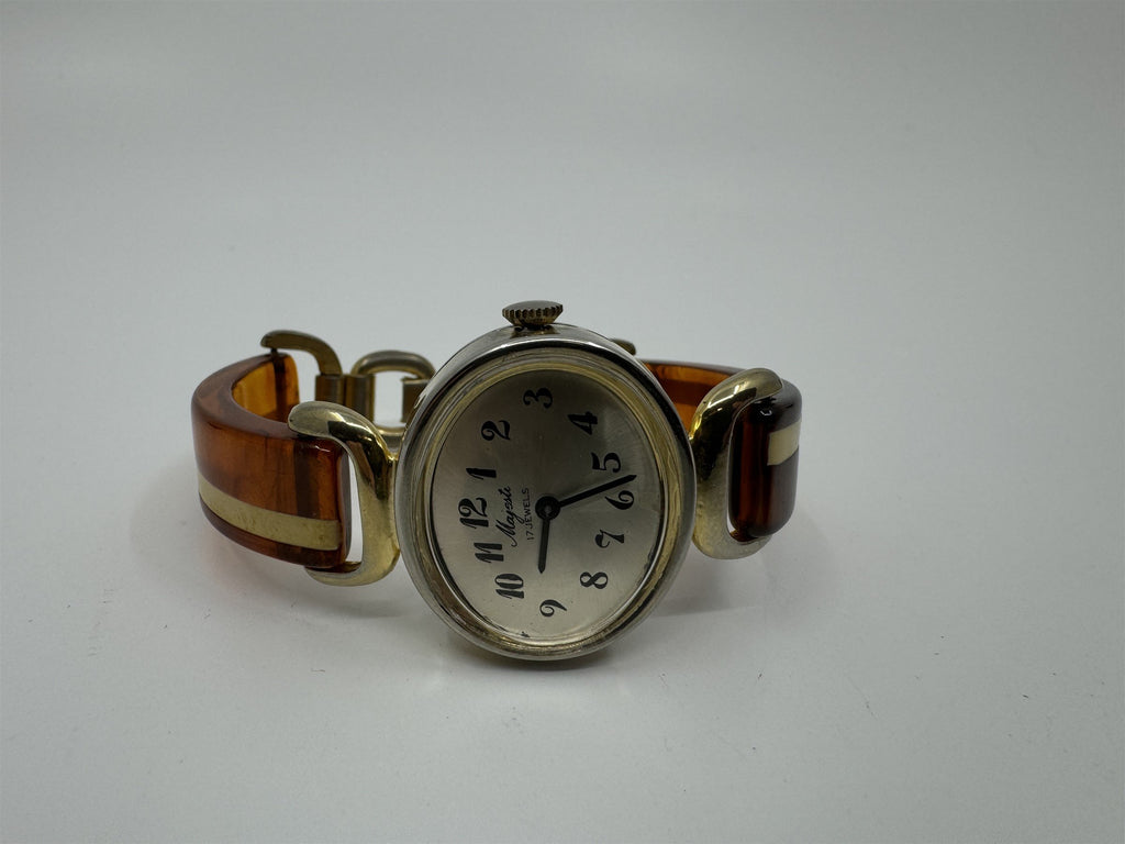 VTG 1940s Majesti Womens Watch Bakelite Strap 17 Jewels Manual Wind