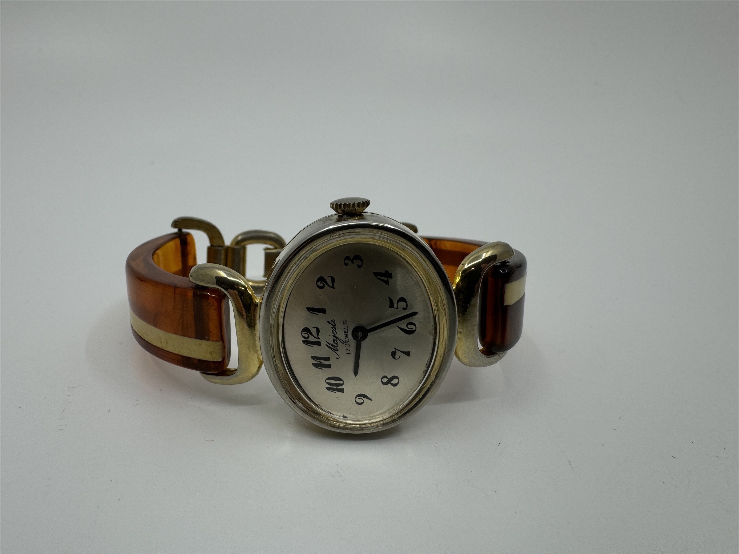 VTG 1940s Majesti Womens Watch Bakelite Strap 17 Jewels Manual Wind
