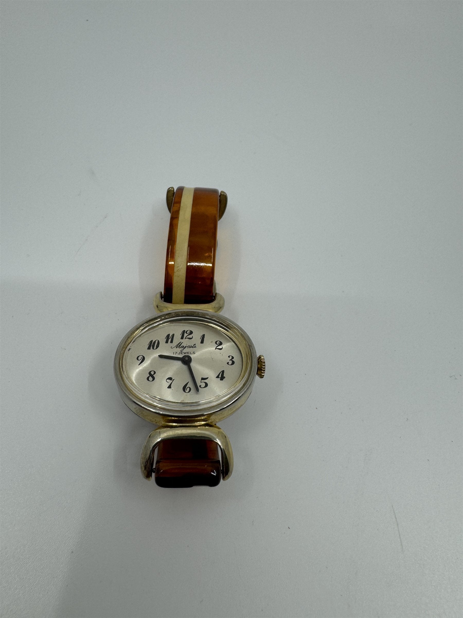 VTG 1940s Majesti Womens Watch Bakelite Strap 17 Jewels Manual Wind