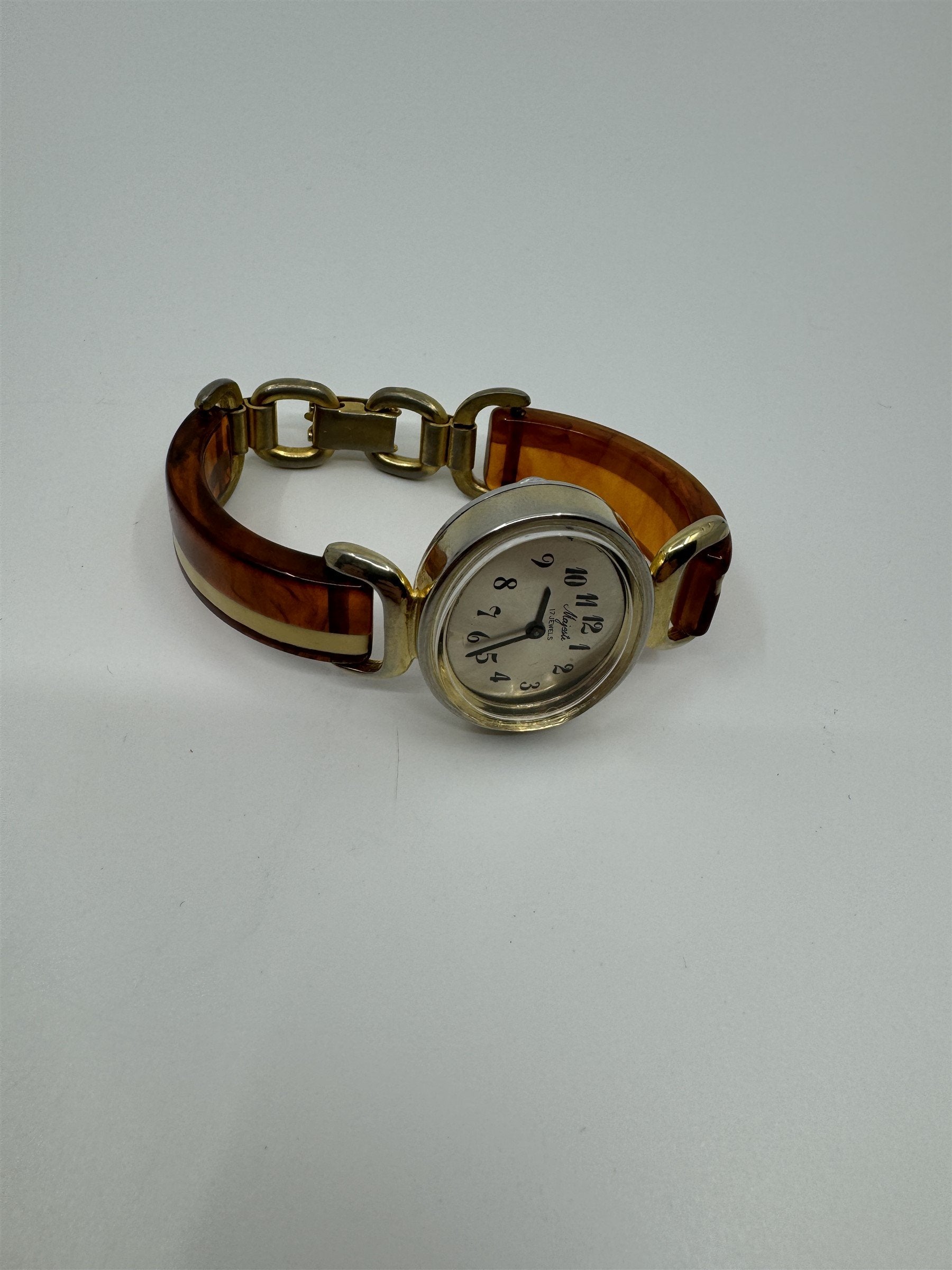 VTG 1940s Majesti Womens Watch Bakelite Strap 17 Jewels Manual Wind