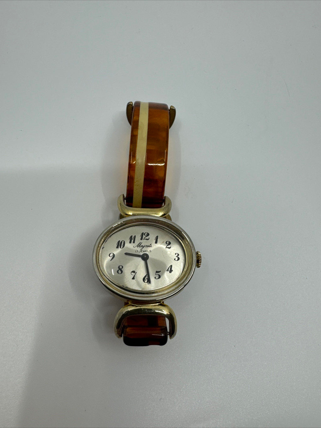 VTG 1940s Majesti Womens Watch Bakelite Strap 17 Jewels Manual Wind