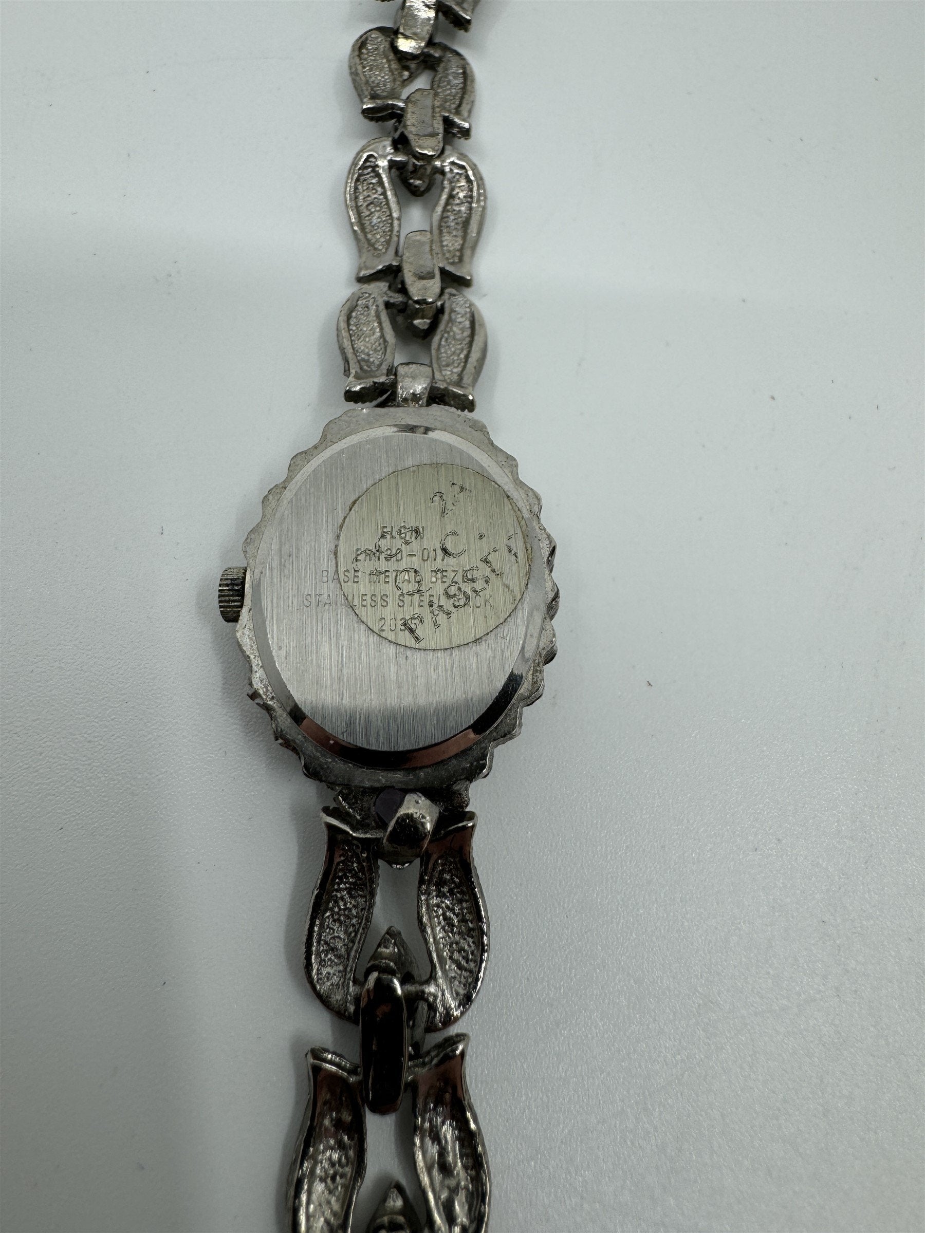 Vtg Elgin Womens Quartz Stainless Marcasite Amethyst Watch ER130-017