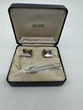 Hickok USA Cufflinks and Tie Bar Clip Clasp Silver Metal Original Box