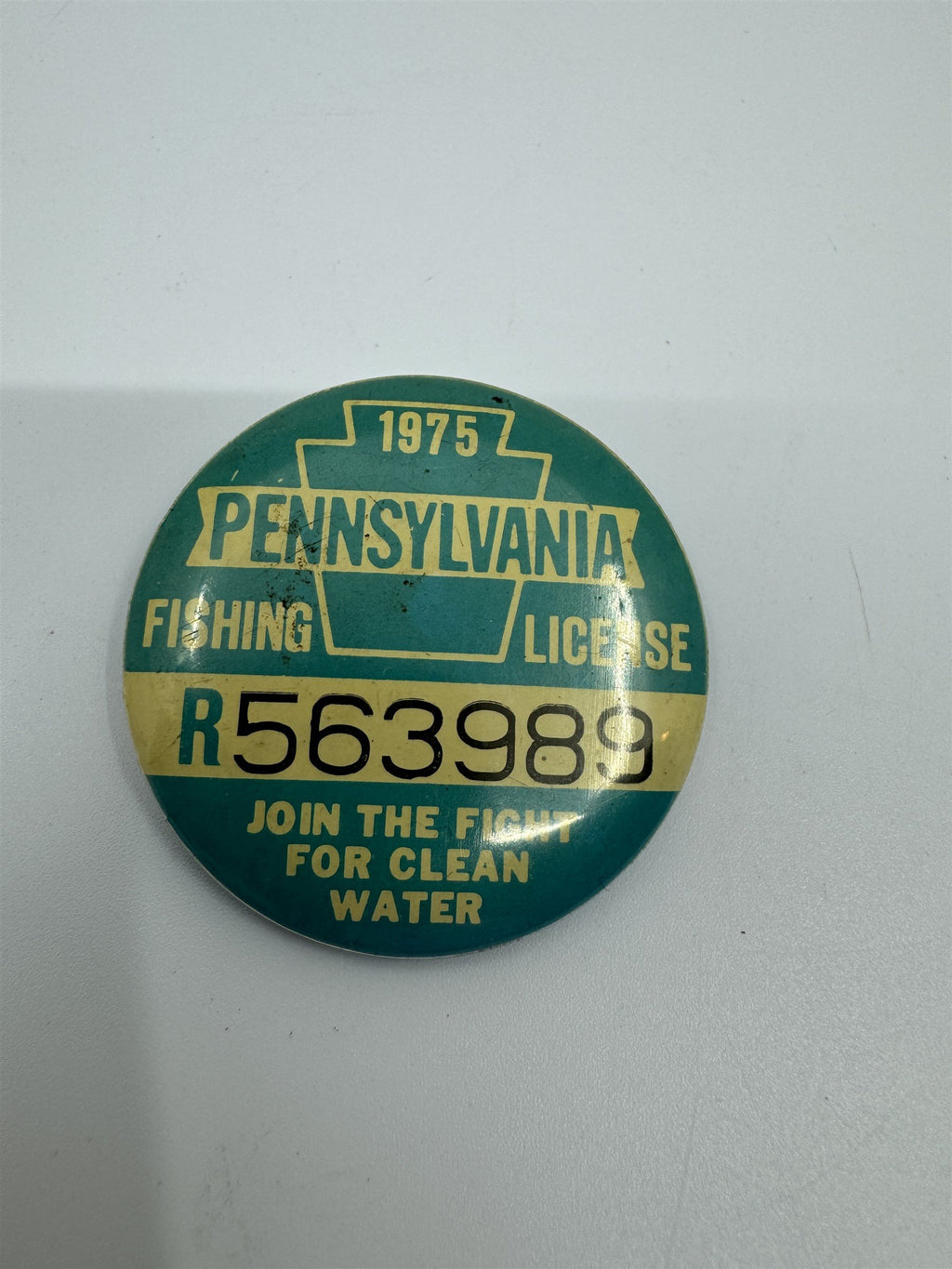 Vintage 1975 Pennsylvania Fishing License Pin R Join The Fight For Clean Water