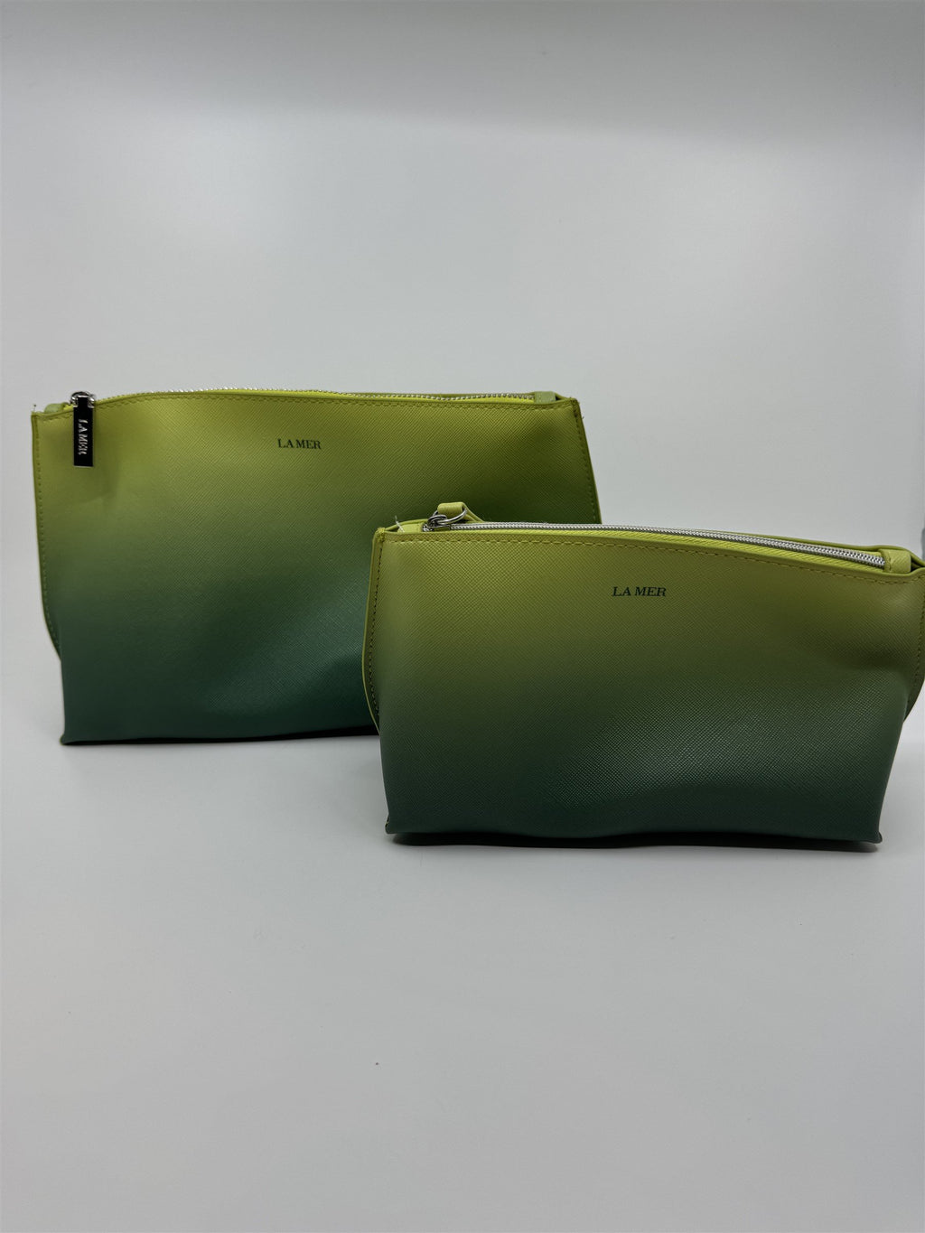 Set of 2 Small and Large La Mer Cosmetics Promo Makeup Bags in Green Hombre
