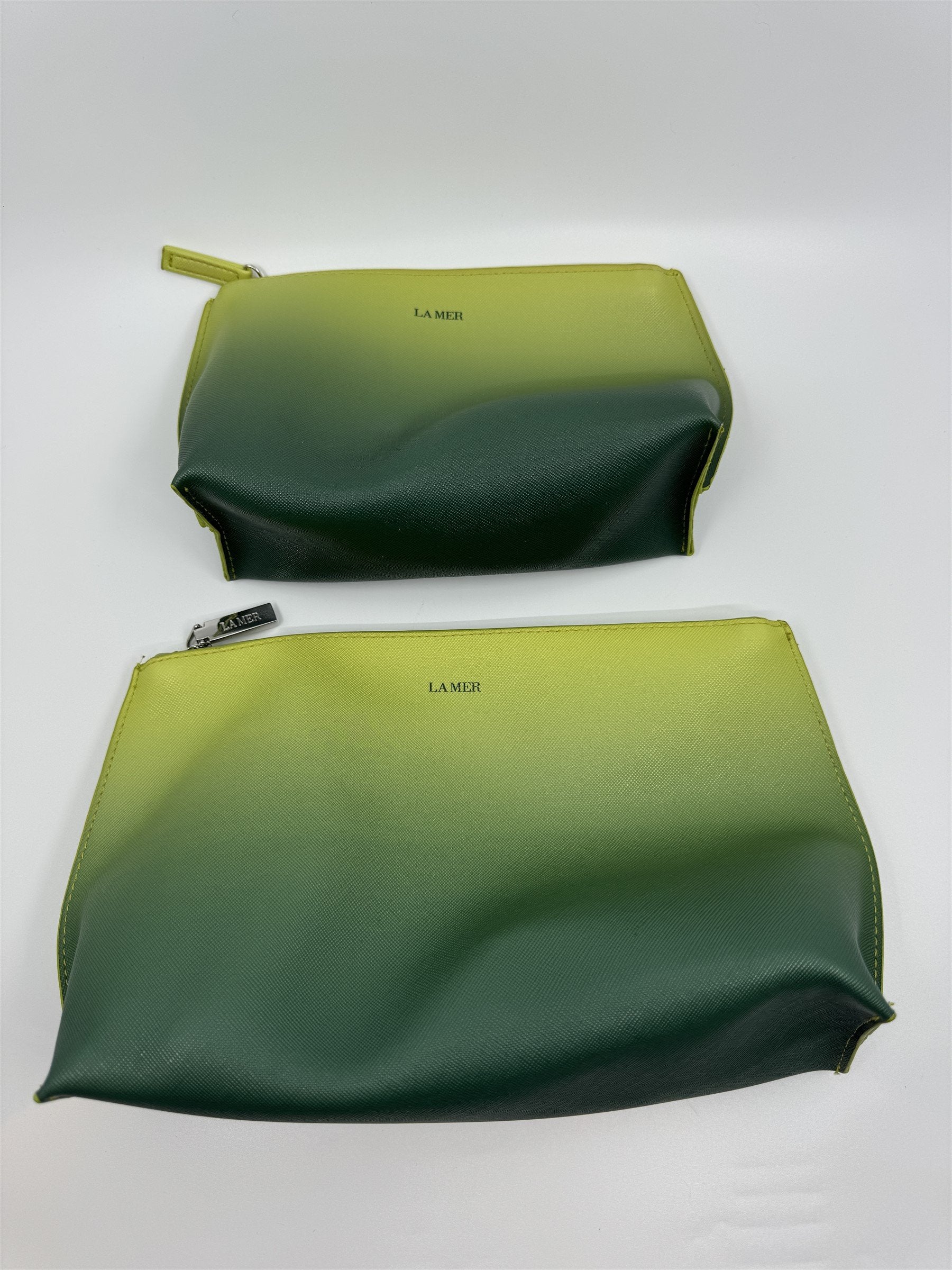 Set of 2 Small and Large La Mer Cosmetics Promo Makeup Bags in Green Hombre