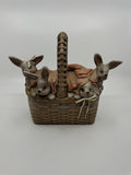 Vintage Ceramic Easter Bunny Weaved Basket Covered Candy Dish /w 5 Babu Bunnies