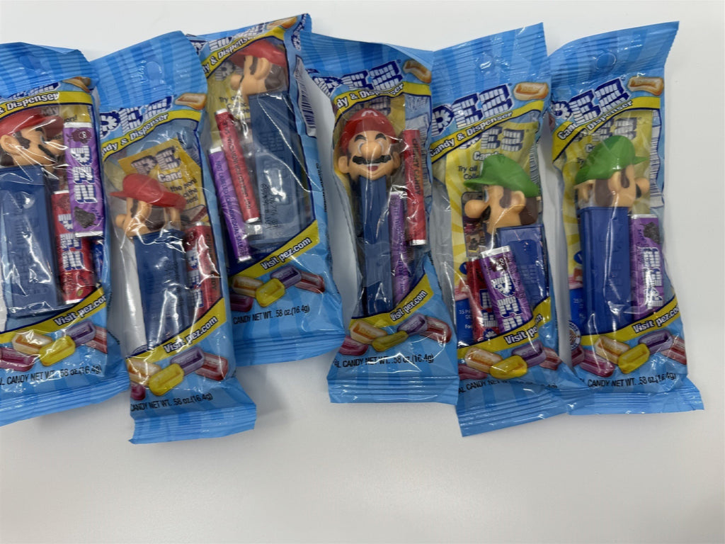 Lot of 6 Super Smash Brothers Pez Dispensers - 4x Mario & 2x Luigi NEW Exp 10/28