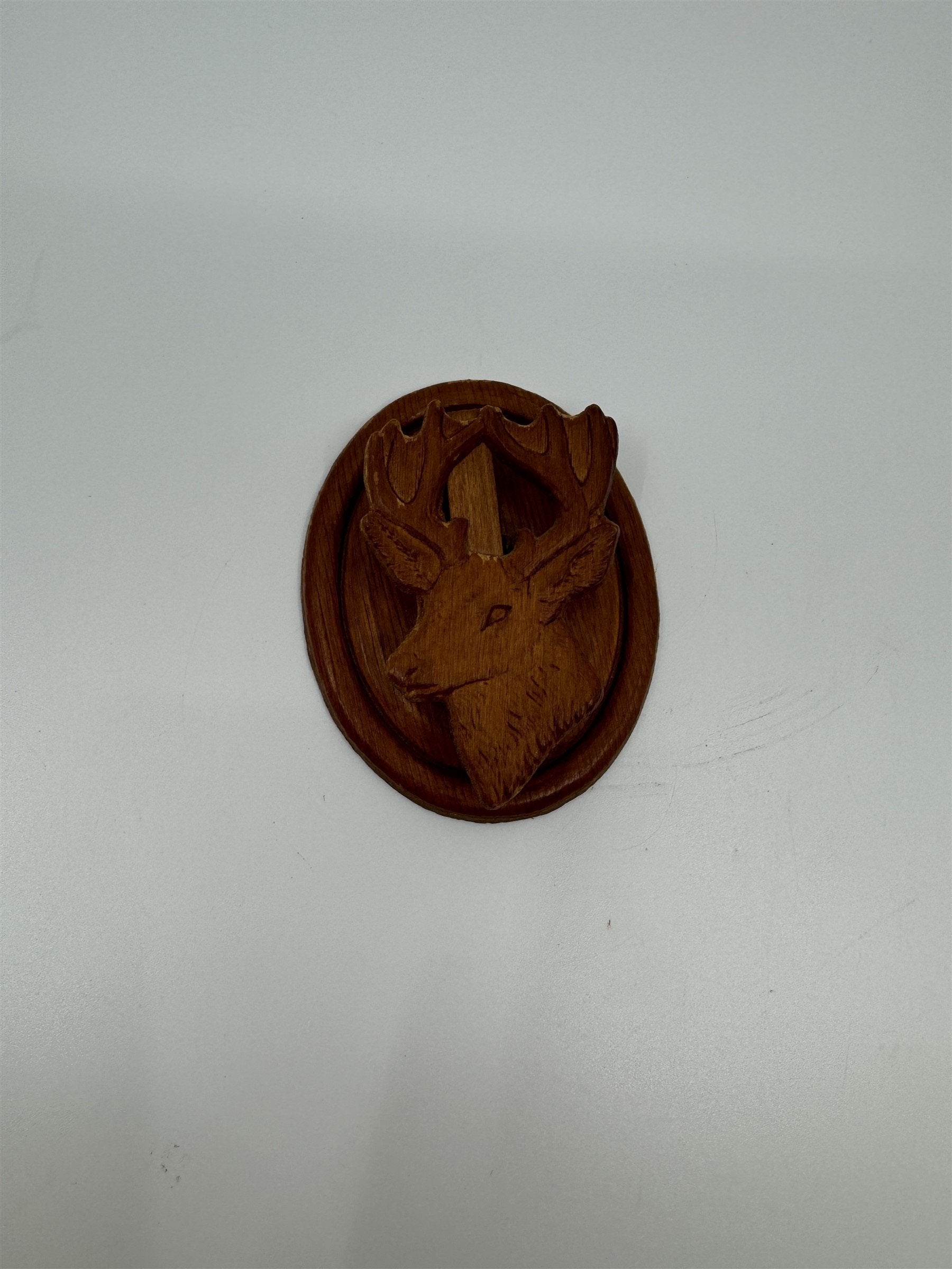 Vintage Wooden Canadian Deer Wall Note Clip Card Holder Made in Canada