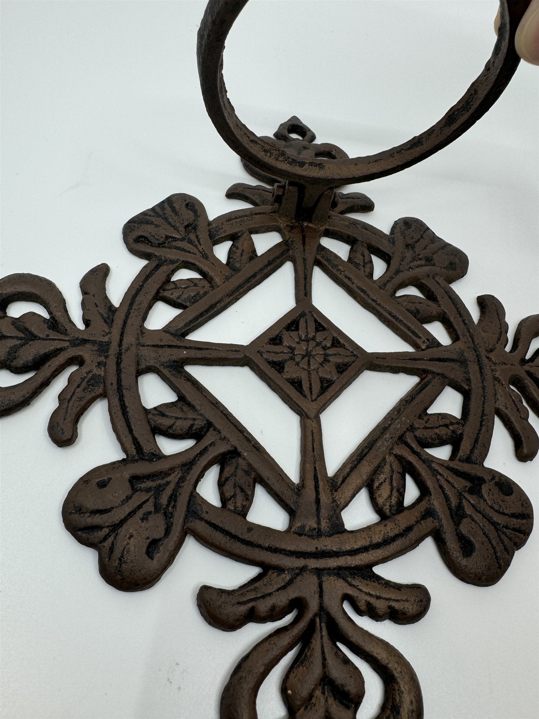 Antique Cast Iron Door Knocker 9.5" WIDE Vintage Metal Ring Architectural