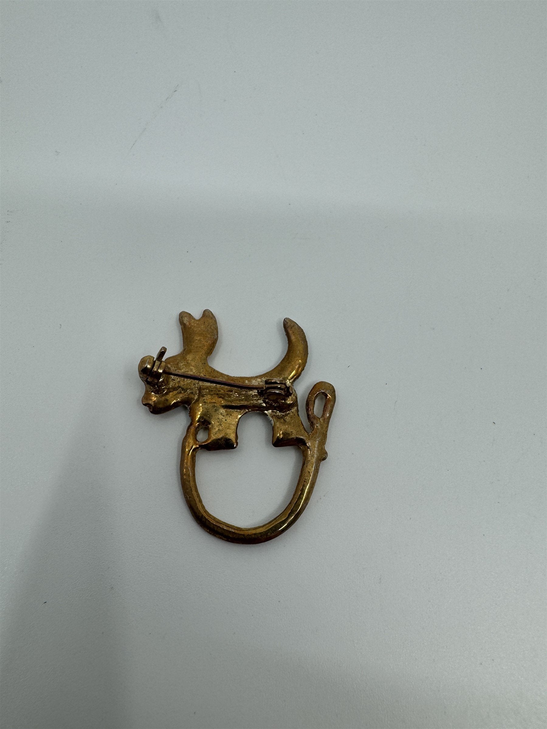 Vintage Scottie Dog /w Leash Brooch Pin Gold-Tone /w Silver and Gems