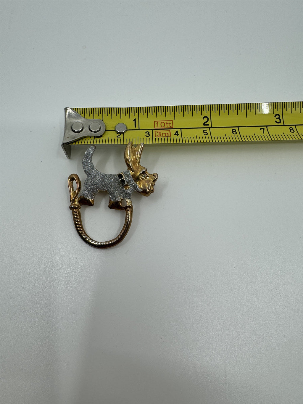 Vintage Scottie Dog /w Leash Brooch Pin Gold-Tone /w Silver and Gems