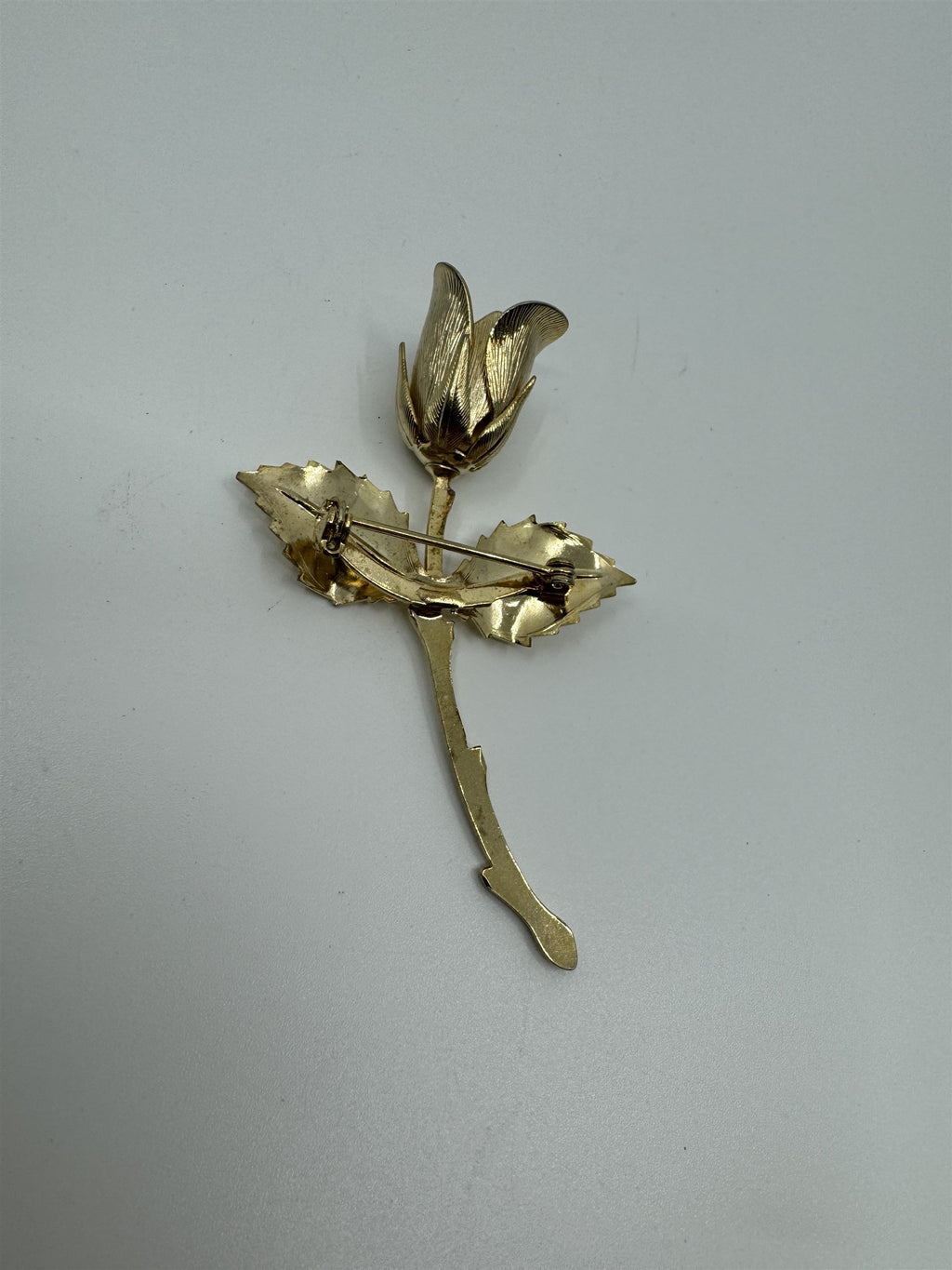 Vintage Gold-Toned Rose Flower Floral Brooch Unsigned