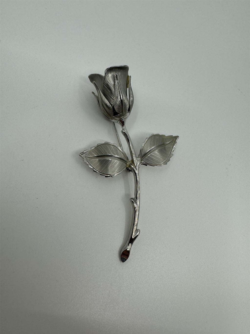 Vintage Silver-Toned Rose Flower Floral Brooch Unsigned