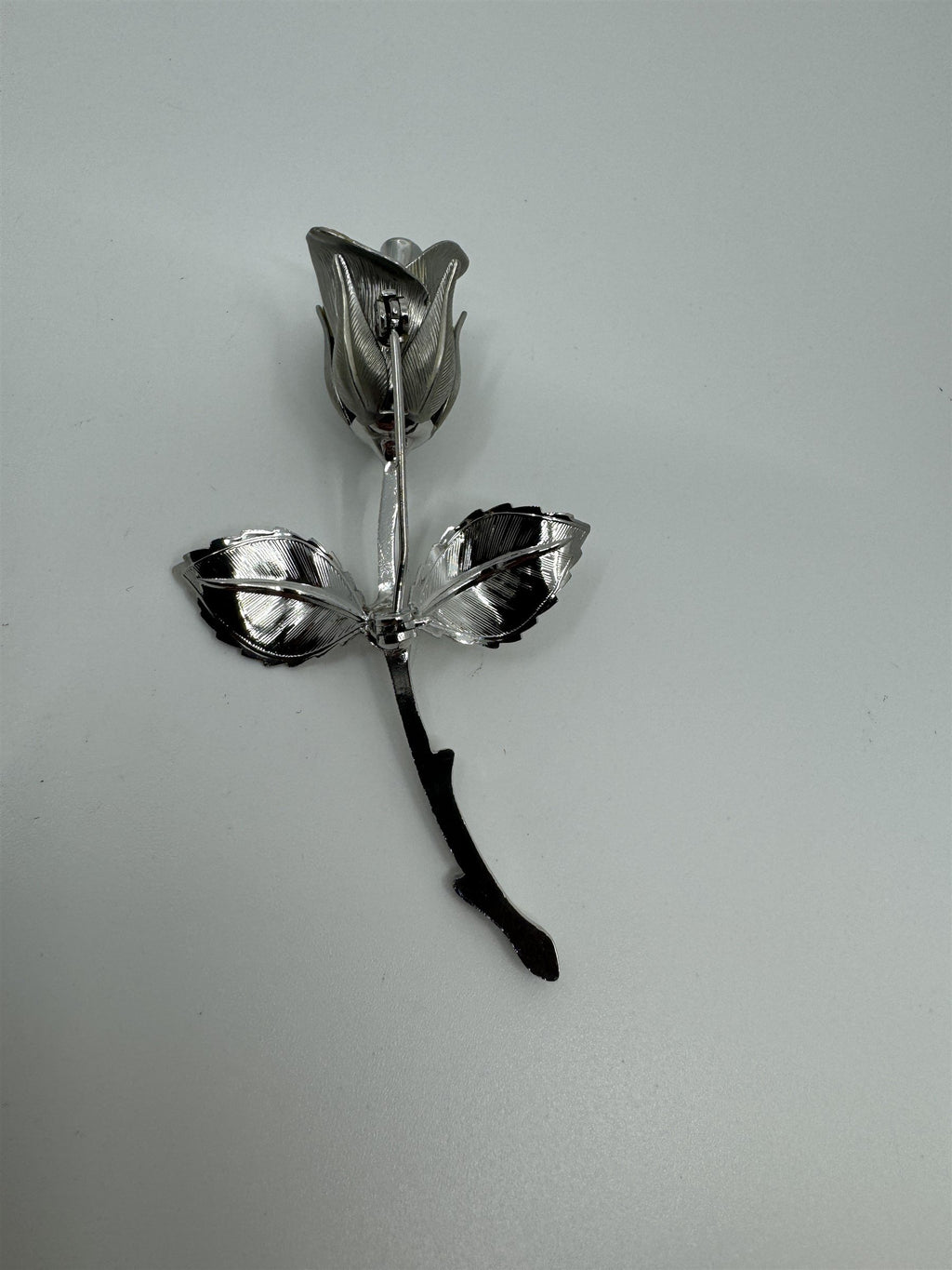 Vintage Silver-Toned Rose Flower Floral Brooch Unsigned