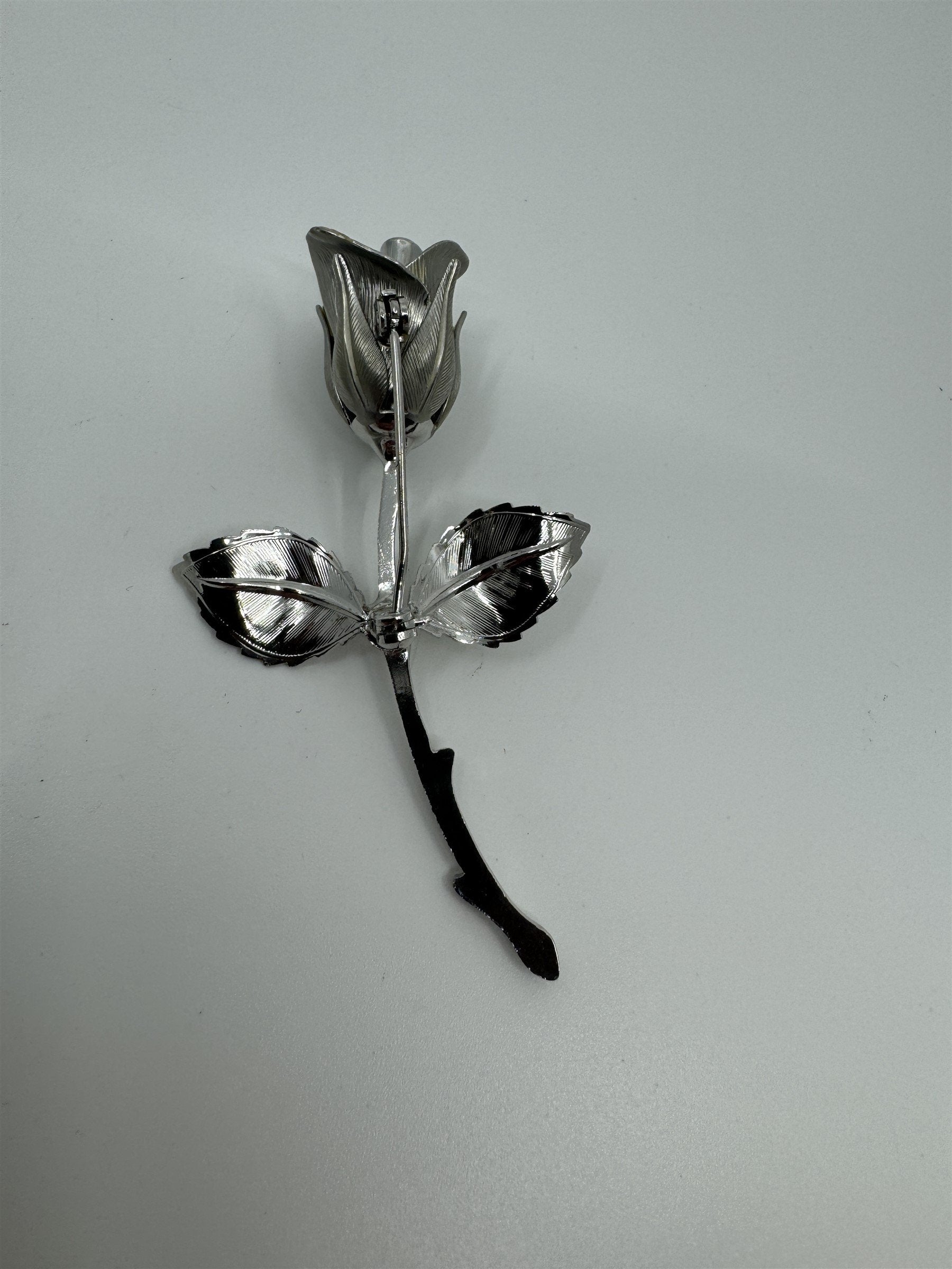 Vintage Silver-Toned Rose Flower Floral Brooch Unsigned