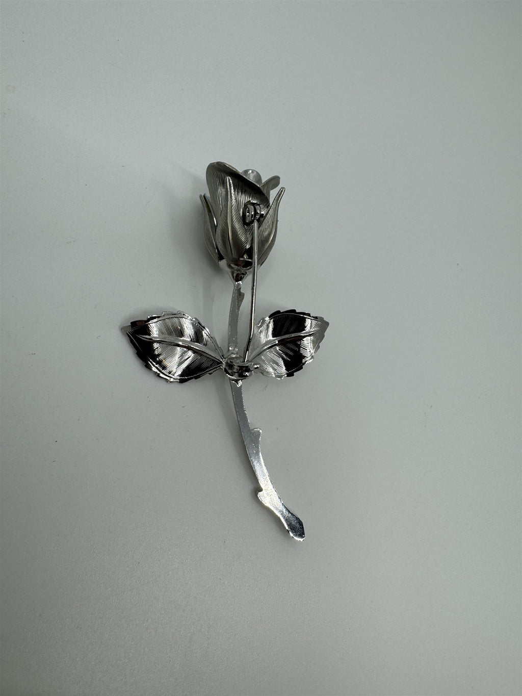 Vintage Silver-Toned Rose Flower Floral Brooch Unsigned