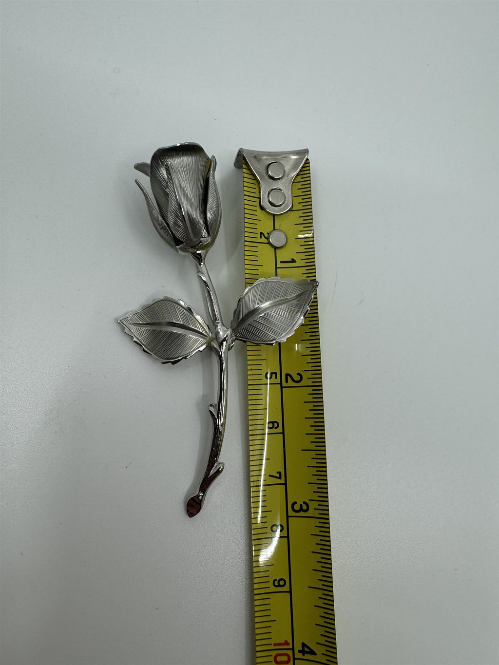 Vintage Silver-Toned Rose Flower Floral Brooch Unsigned