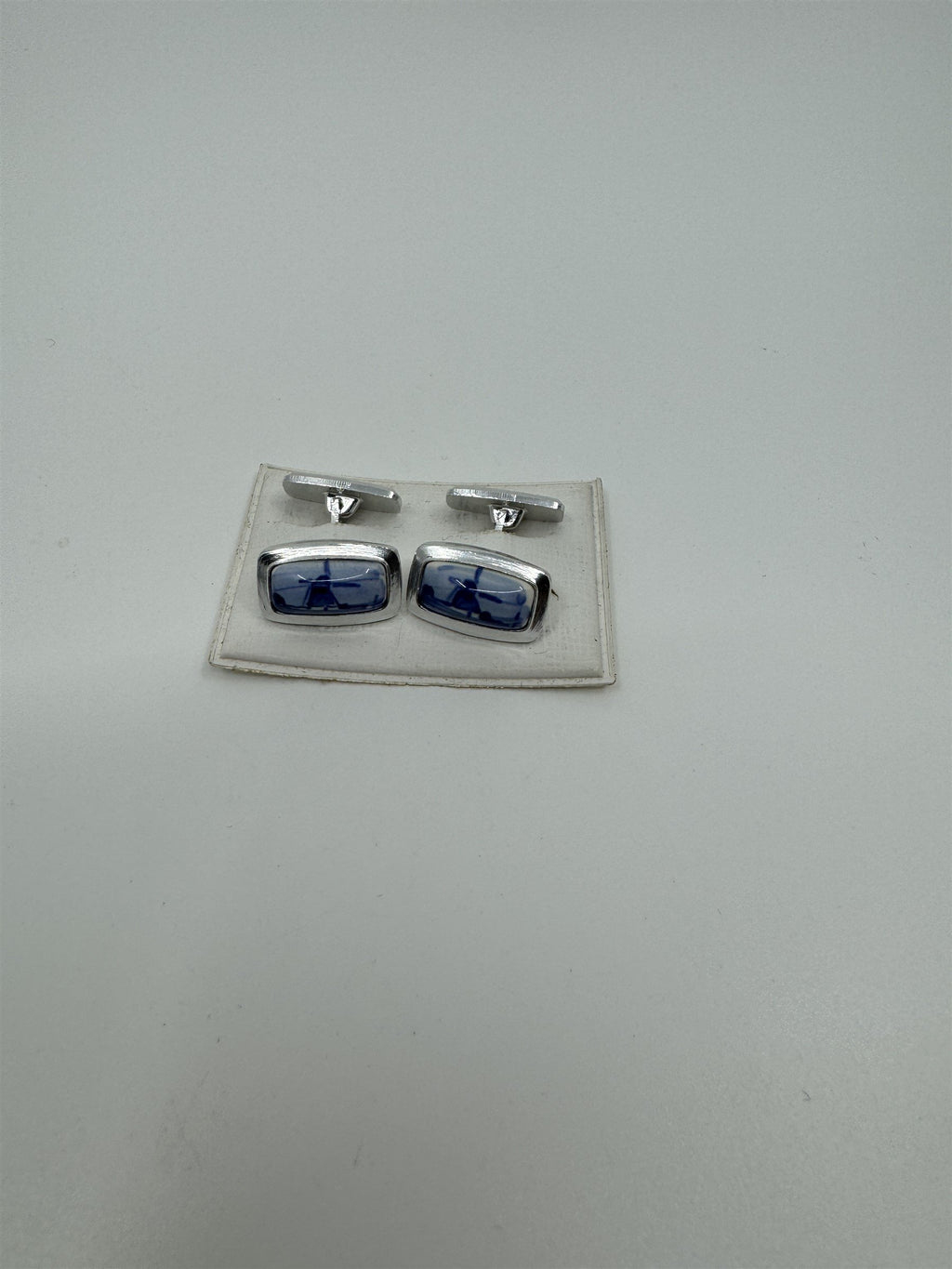 Vintage Windmill Cufflinks /w Photographs of Windmills Blue Tint Metal Rectangle