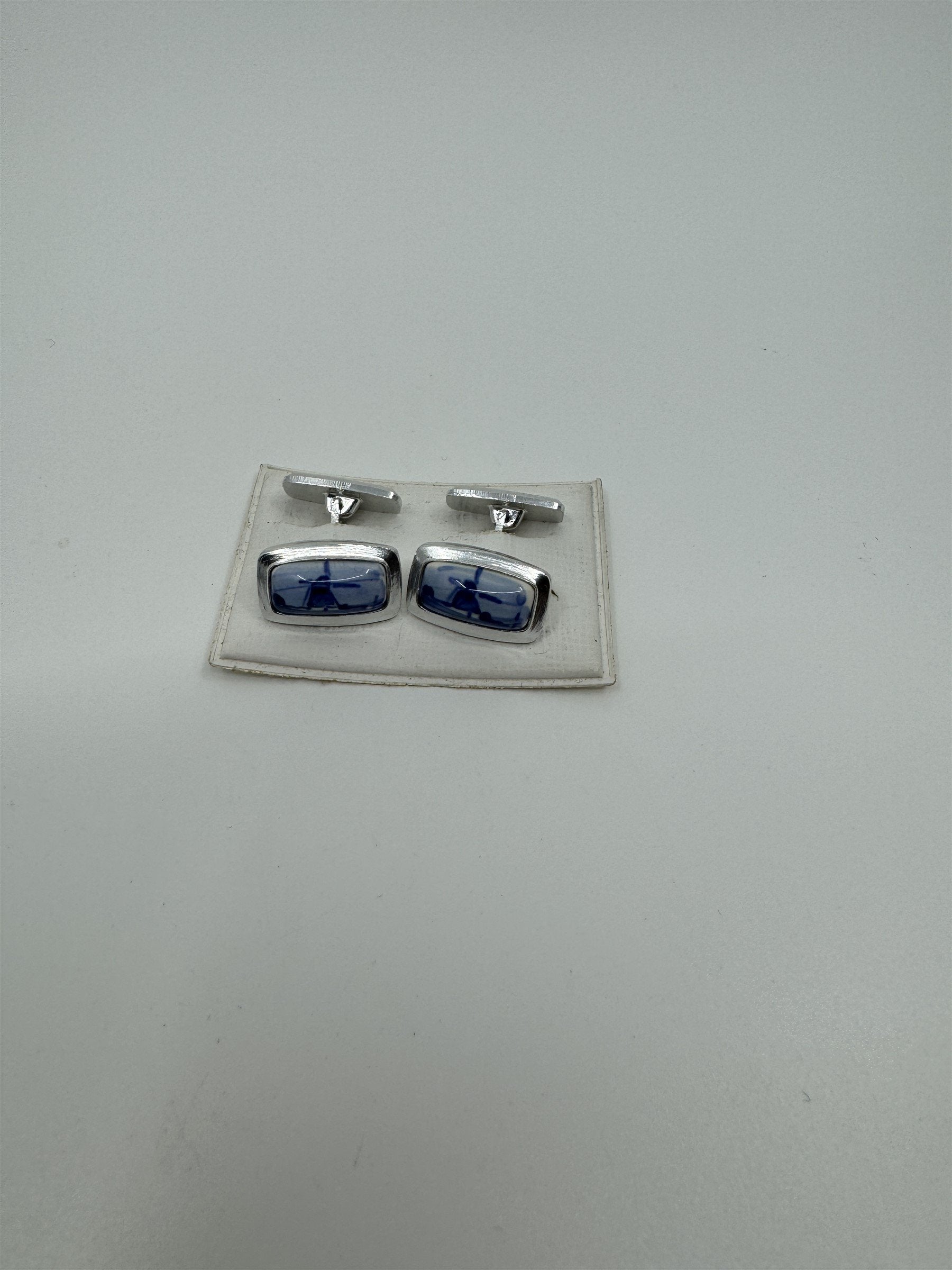 Vintage Windmill Cufflinks /w Photographs of Windmills Blue Tint Metal Rectangle