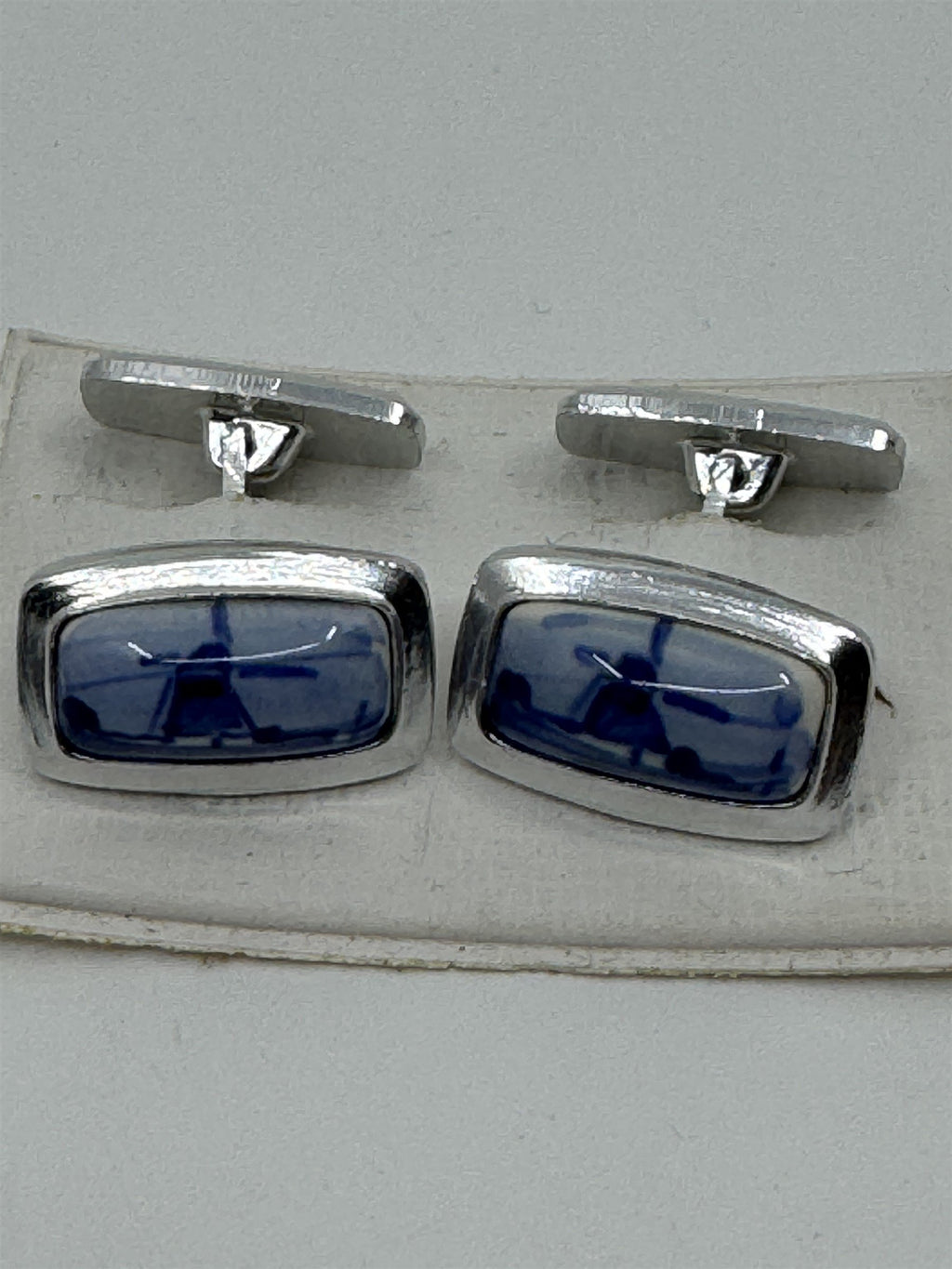 Vintage Windmill Cufflinks /w Photographs of Windmills Blue Tint Metal Rectangle