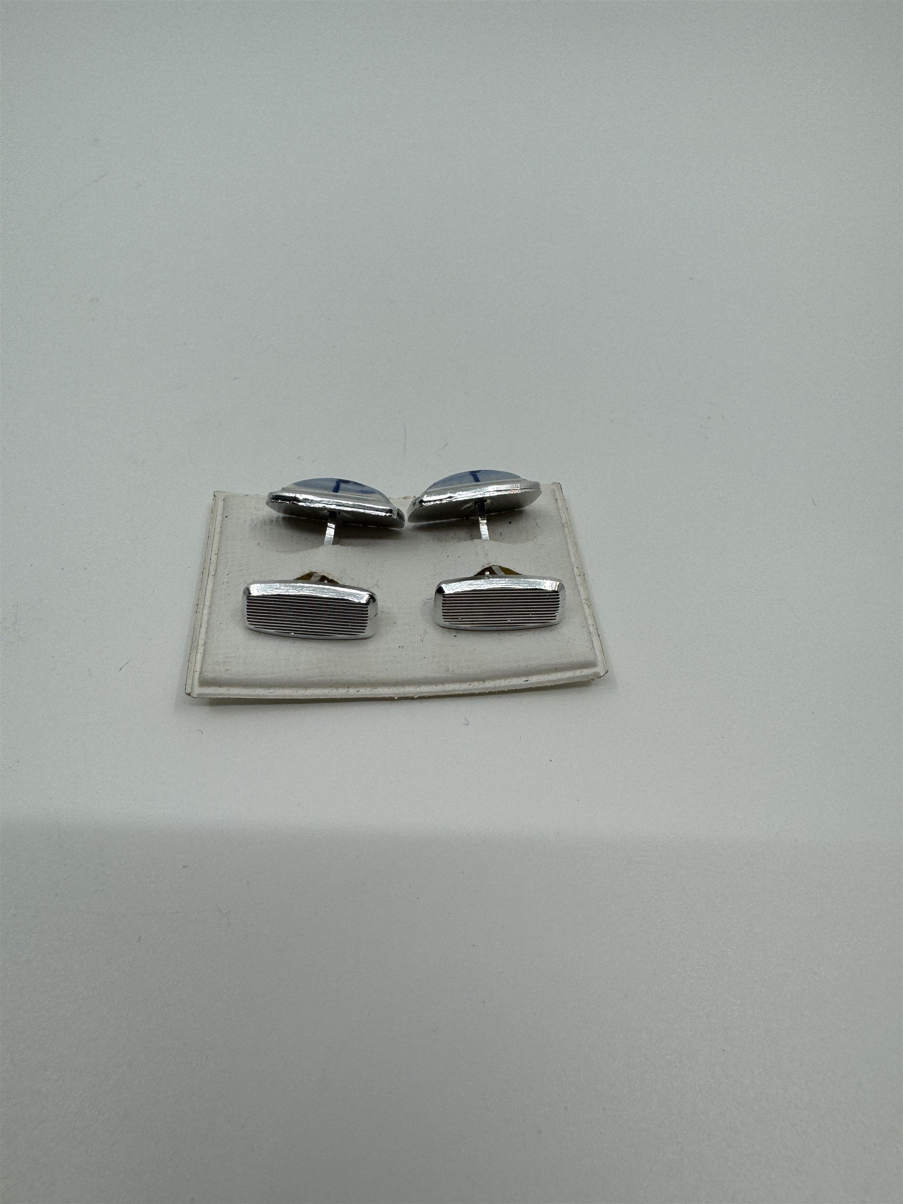 Vintage Windmill Cufflinks /w Photographs of Windmills Blue Tint Metal Rectangle