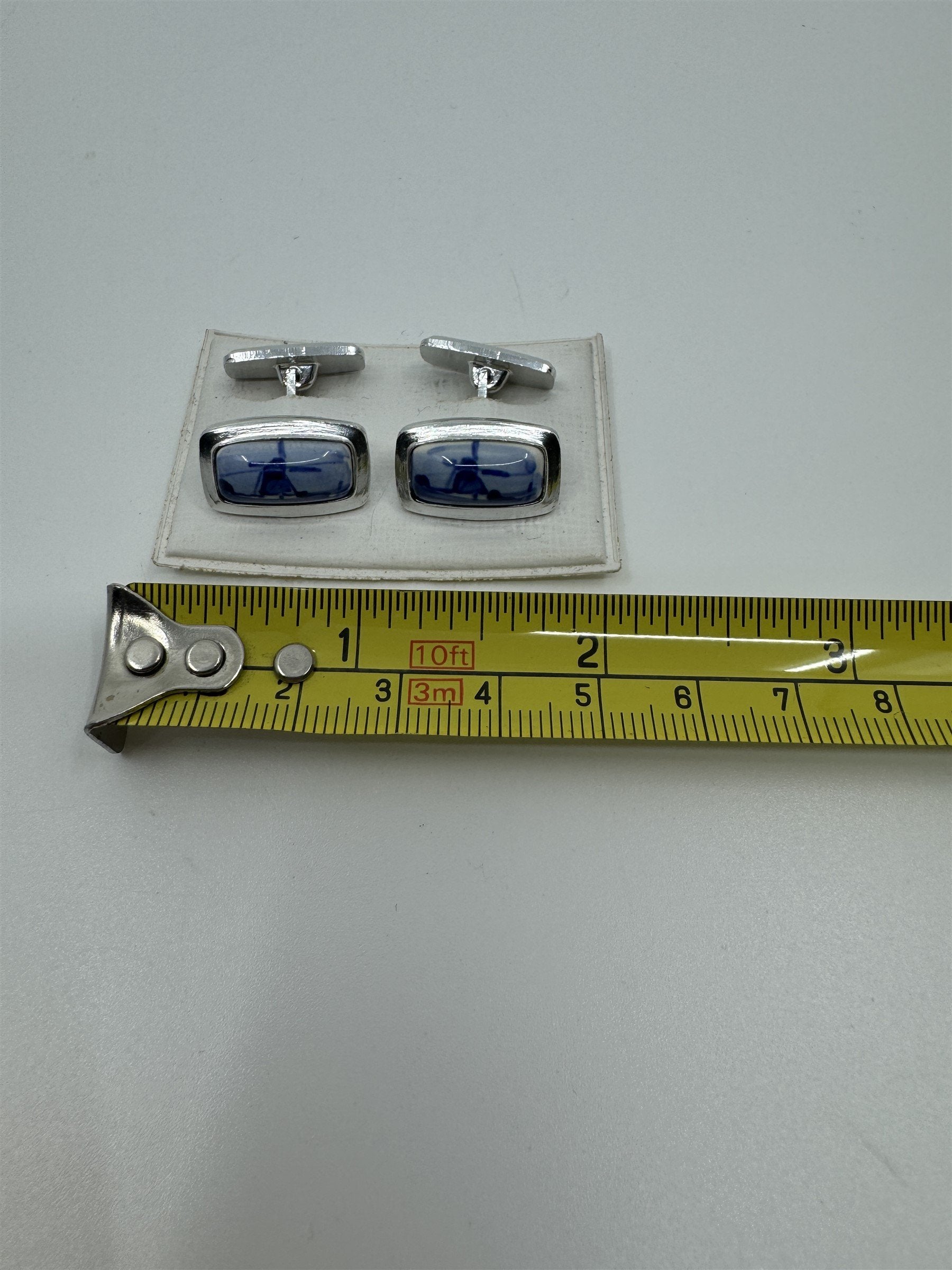 Vintage Windmill Cufflinks /w Photographs of Windmills Blue Tint Metal Rectangle